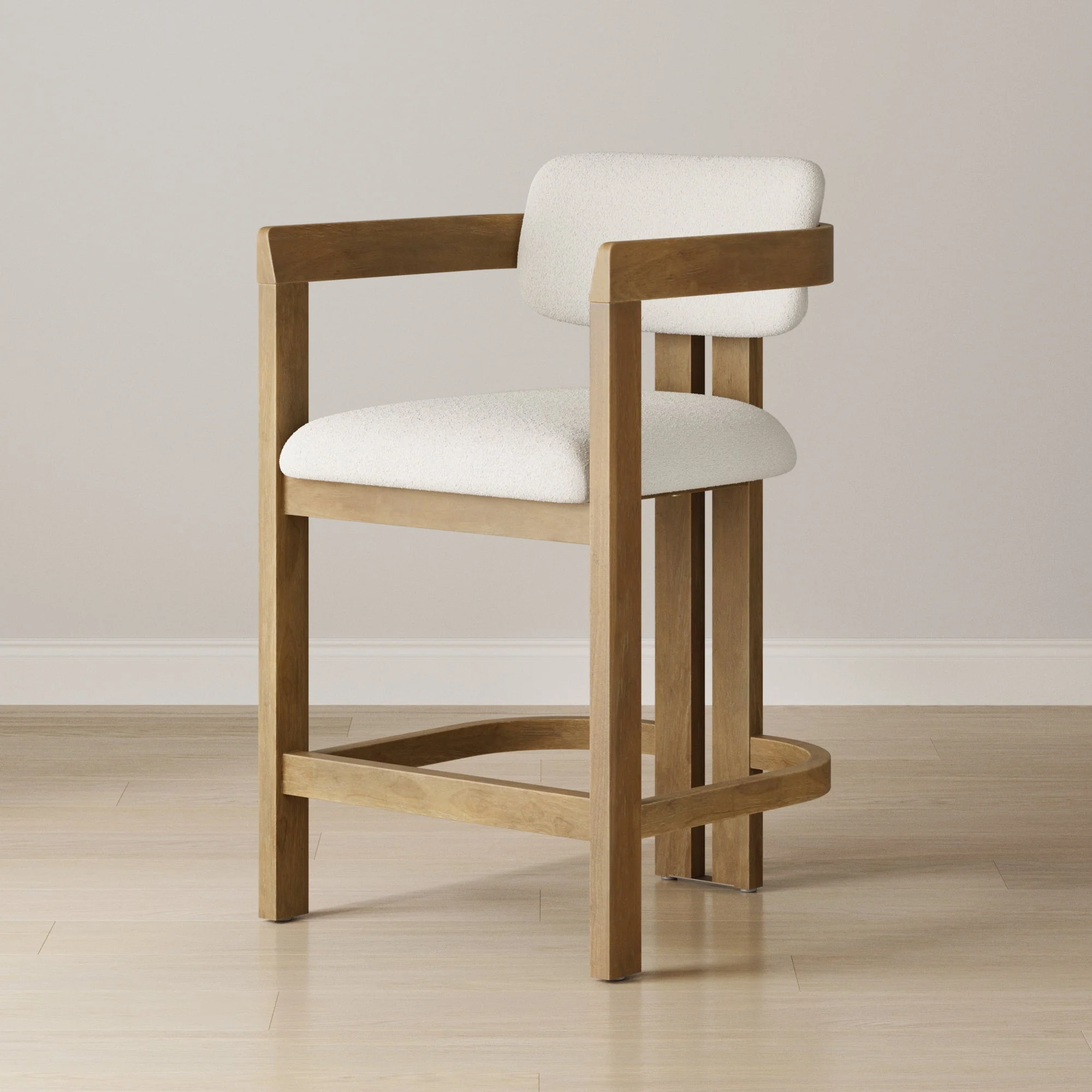 Boucle Bar Stool with Barrel Back and Arm Light Brown - Image 2