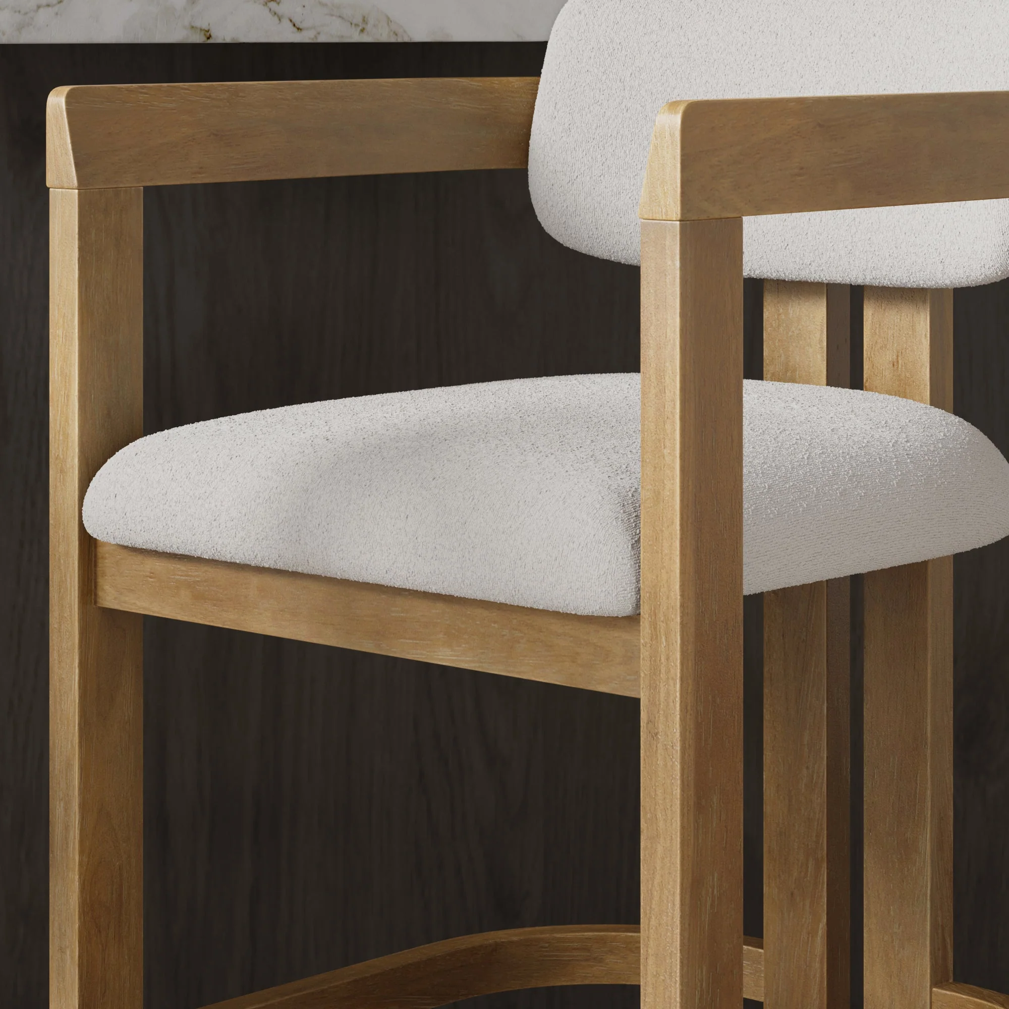 Boucle Bar Stool with Barrel Back and Arm Light Brown - Image 4