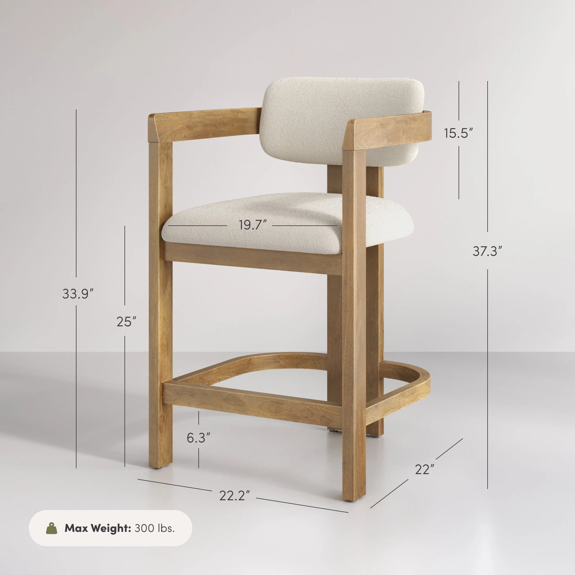Boucle Bar Stool with Barrel Back and Arm Light Brown - Image 7
