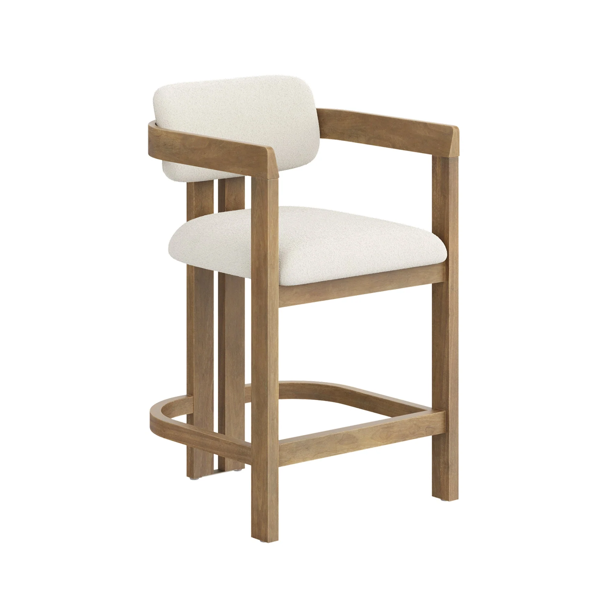 Boucle Bar Stool with Barrel Back and Arm Light Brown - Image 8