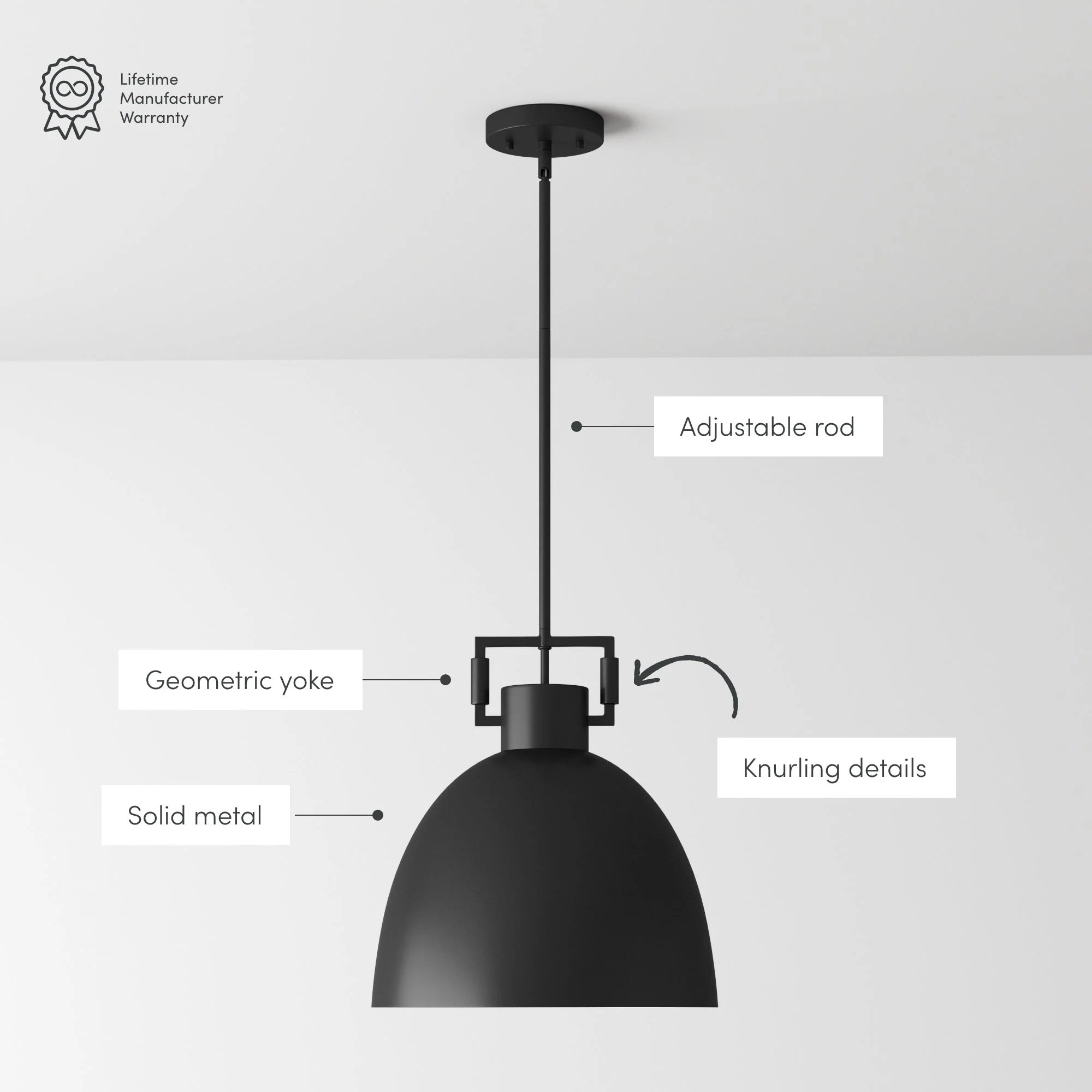 Metal Dome Shade Pendant Ceiling Light Black - Image 4