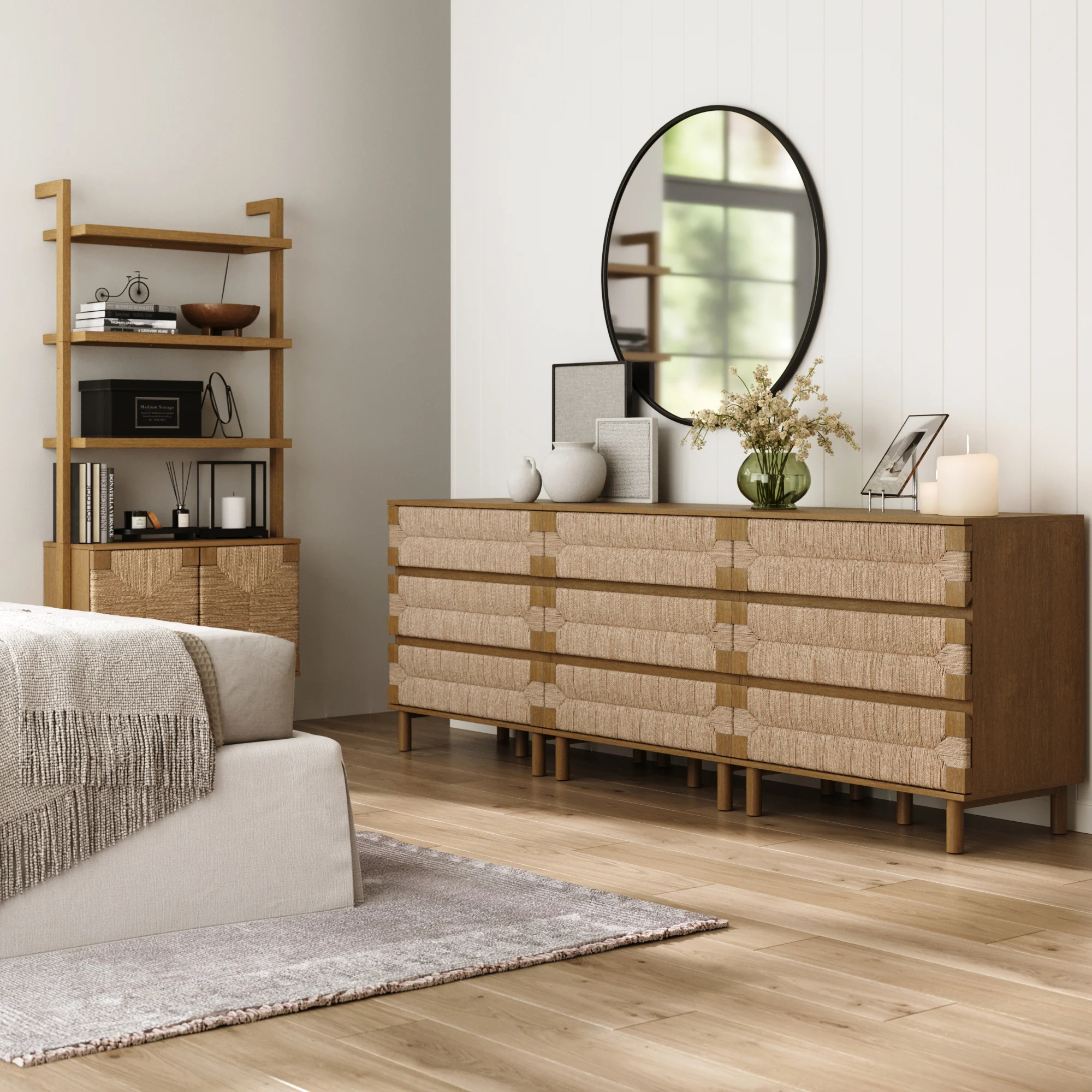 Boho Seagrass 3-Drawer Dresser Light Brown (Set of 3) - Image 2