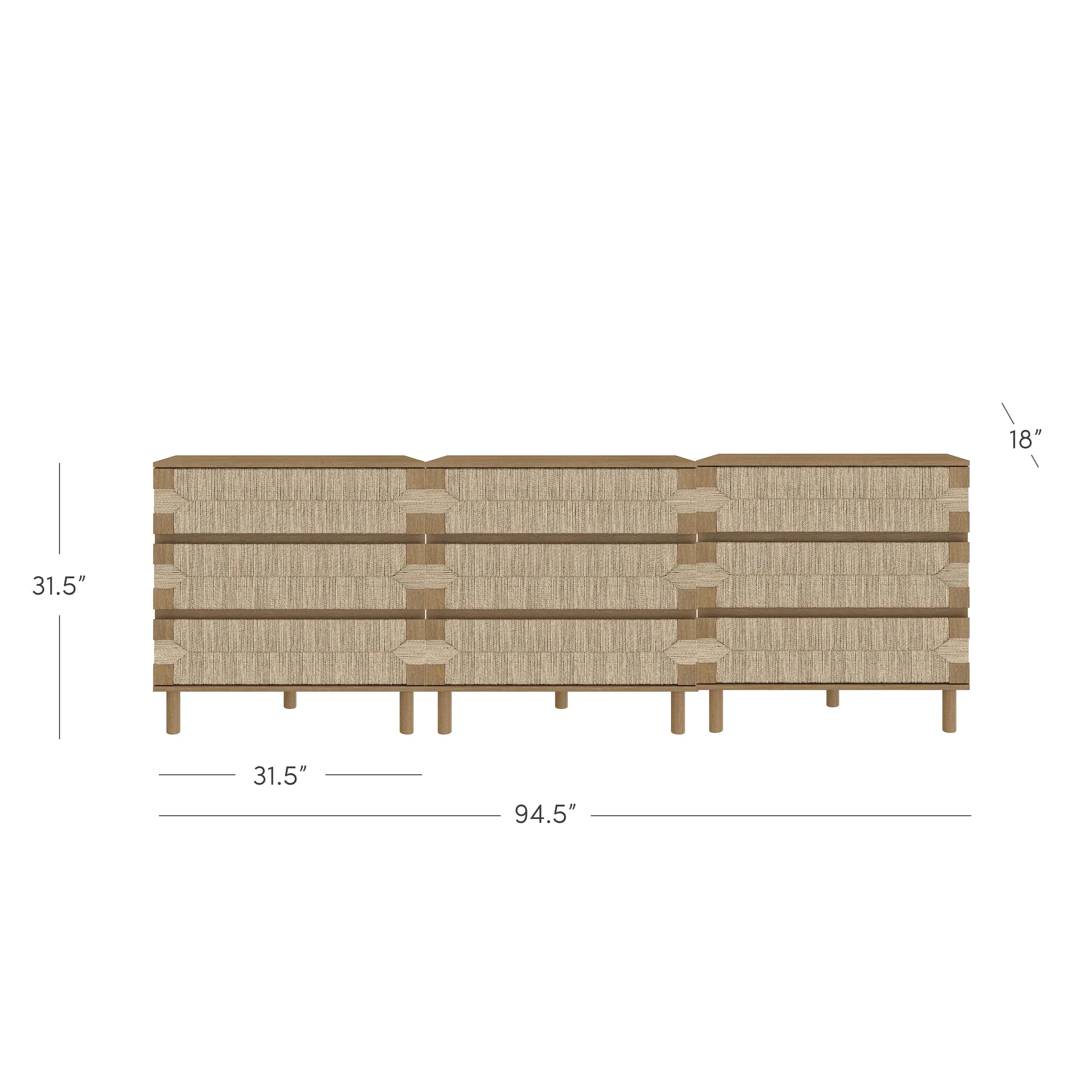 Boho Seagrass 3-Drawer Dresser Light Brown (Set of 3) - Image 4