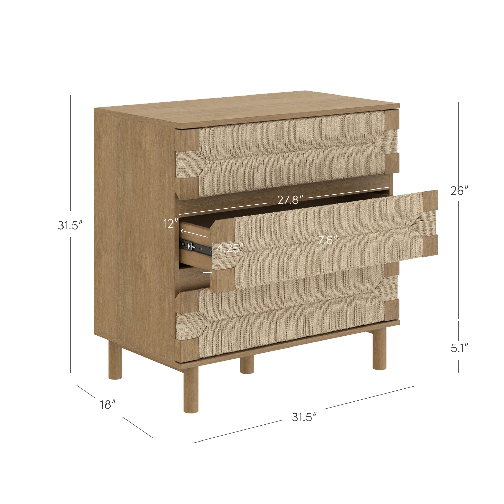 Boho Seagrass 3-Drawer Dresser Light Brown (Set of 3) - Image 5