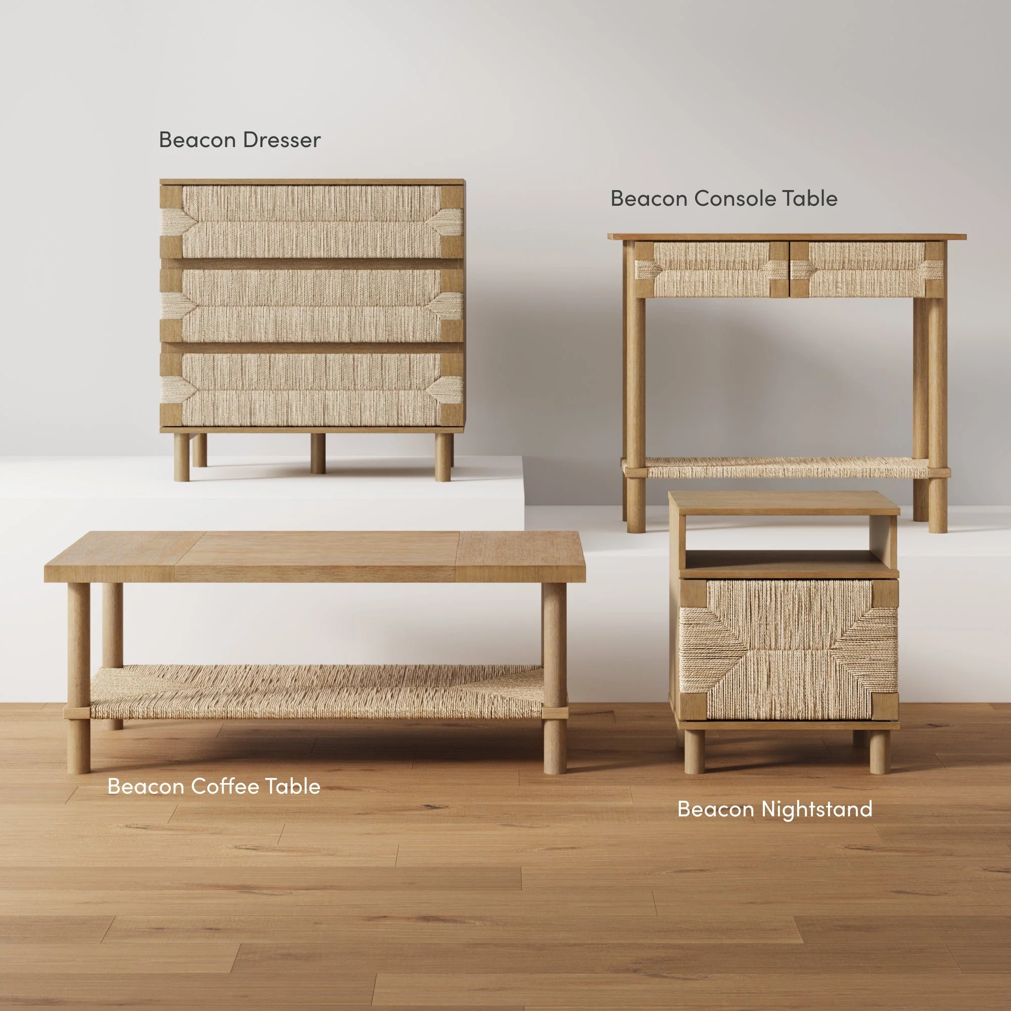 Boho Seagrass 3-Drawer Dresser Light Brown (Set of 3) - Image 8