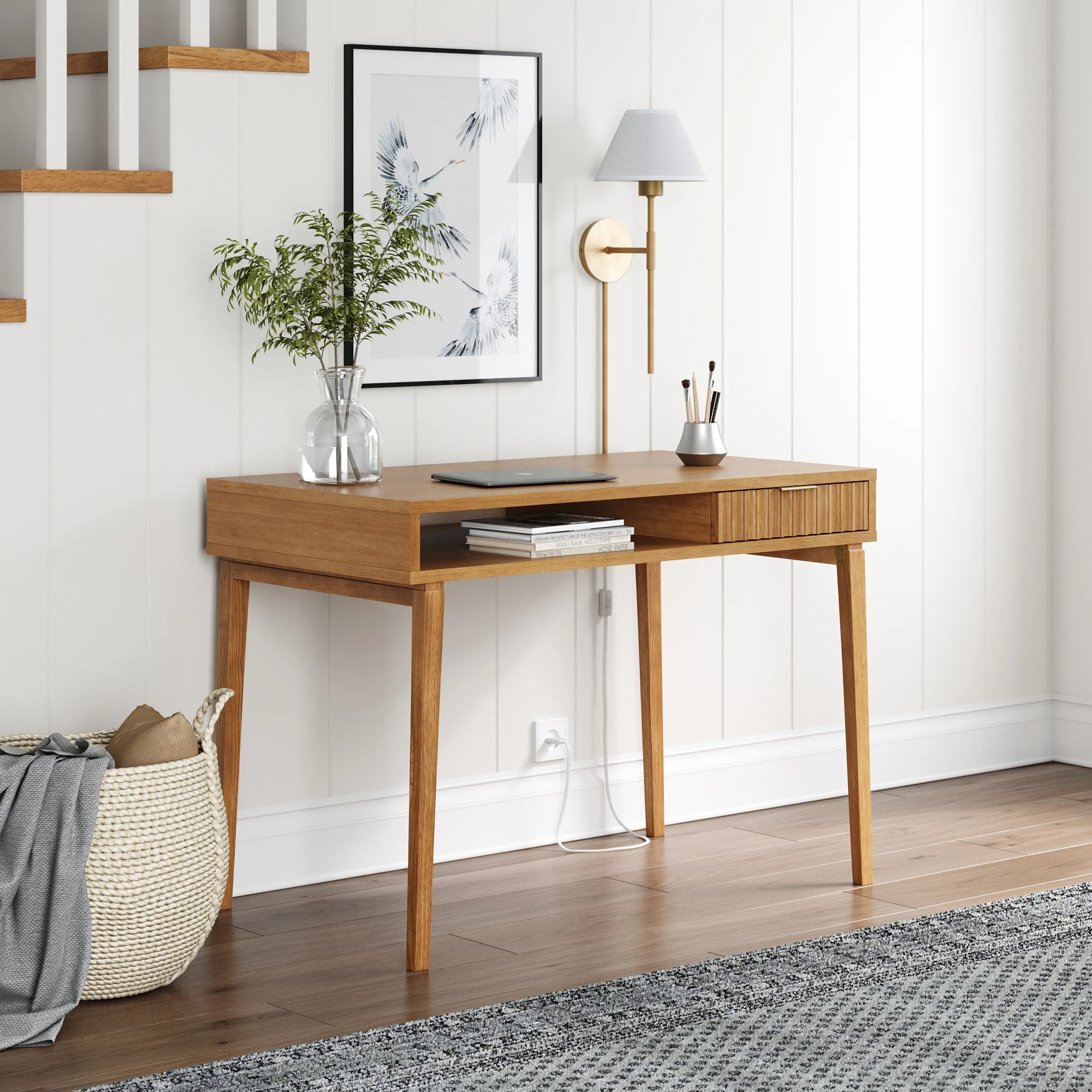 Mid-Century Modern Fluted Desk with Drawer