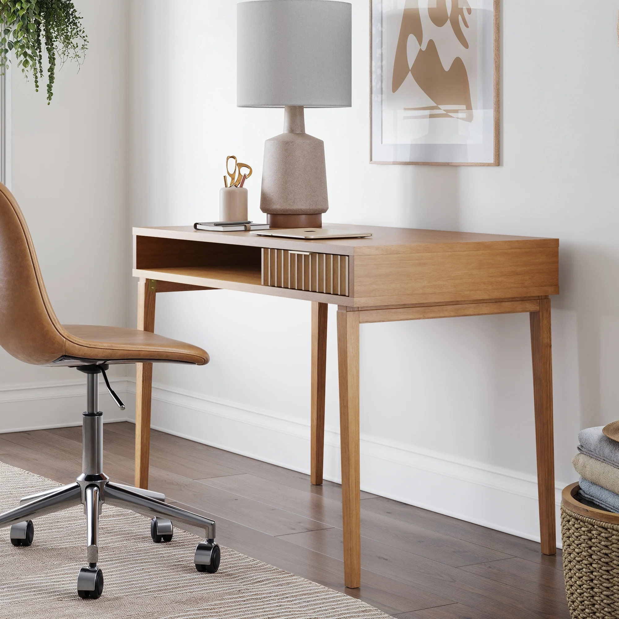 Mid-Century Modern Fluted Desk with Drawer - Image 2