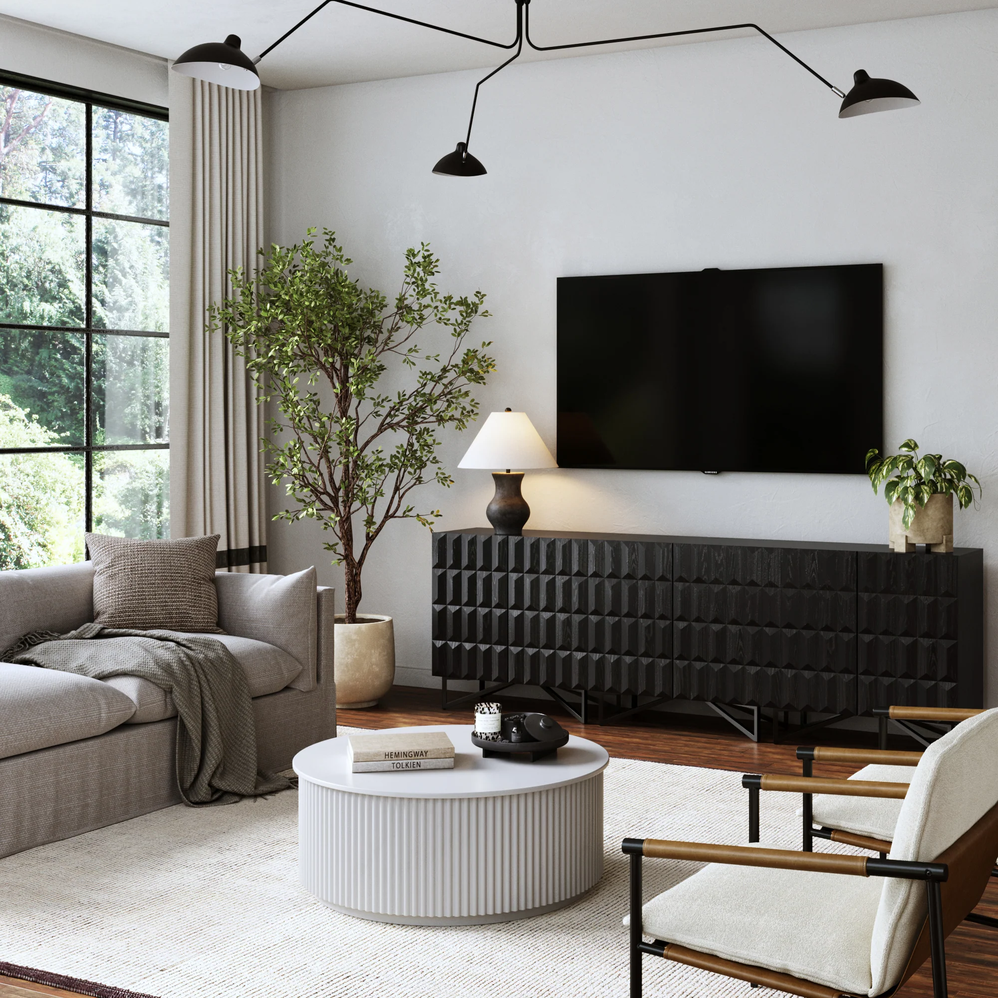 Modern TV Console with Textured Front for TVs up to 75"  Black Oak - Image 2