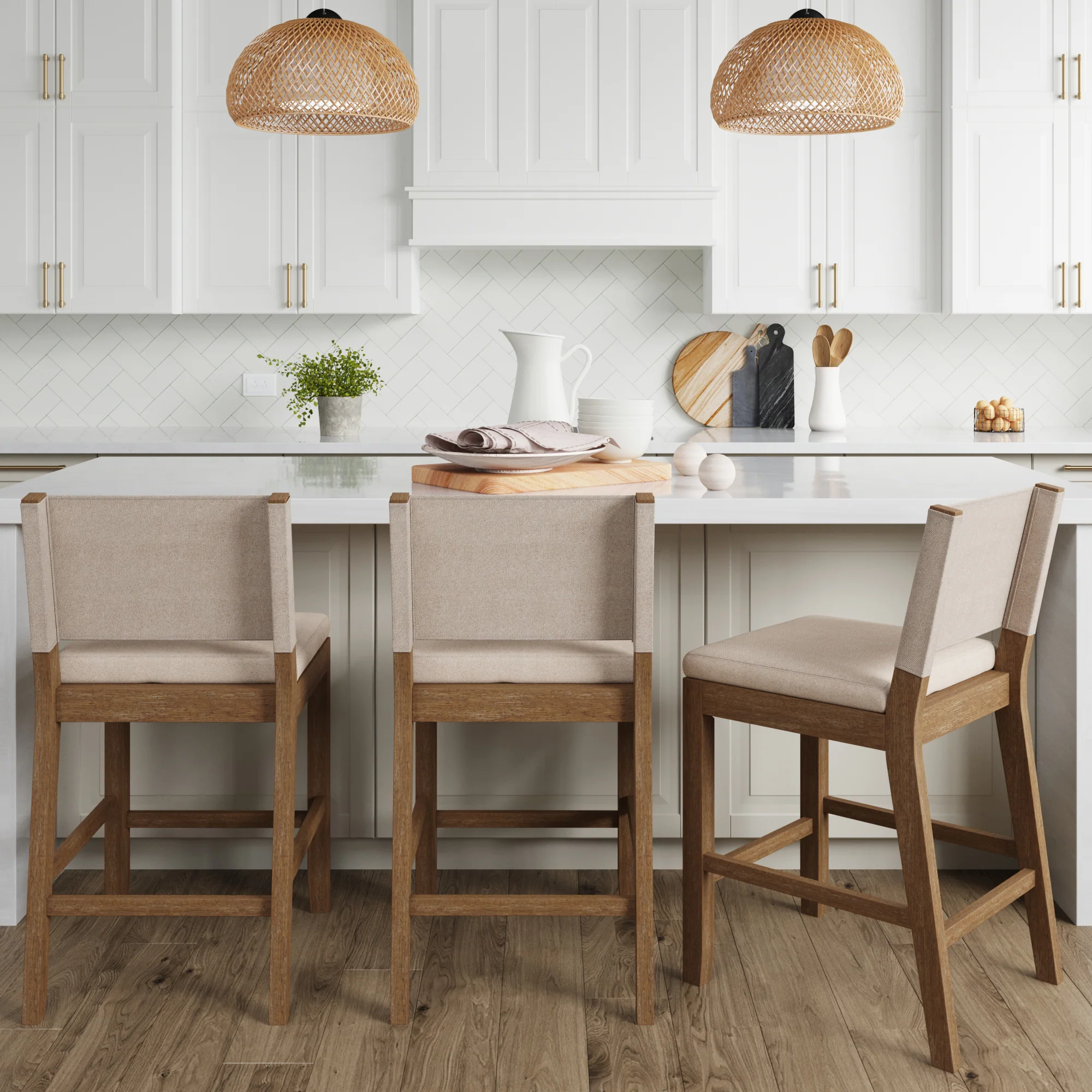 Wood Counter Height Bar Stools Light Brown Flax (Set of 3)