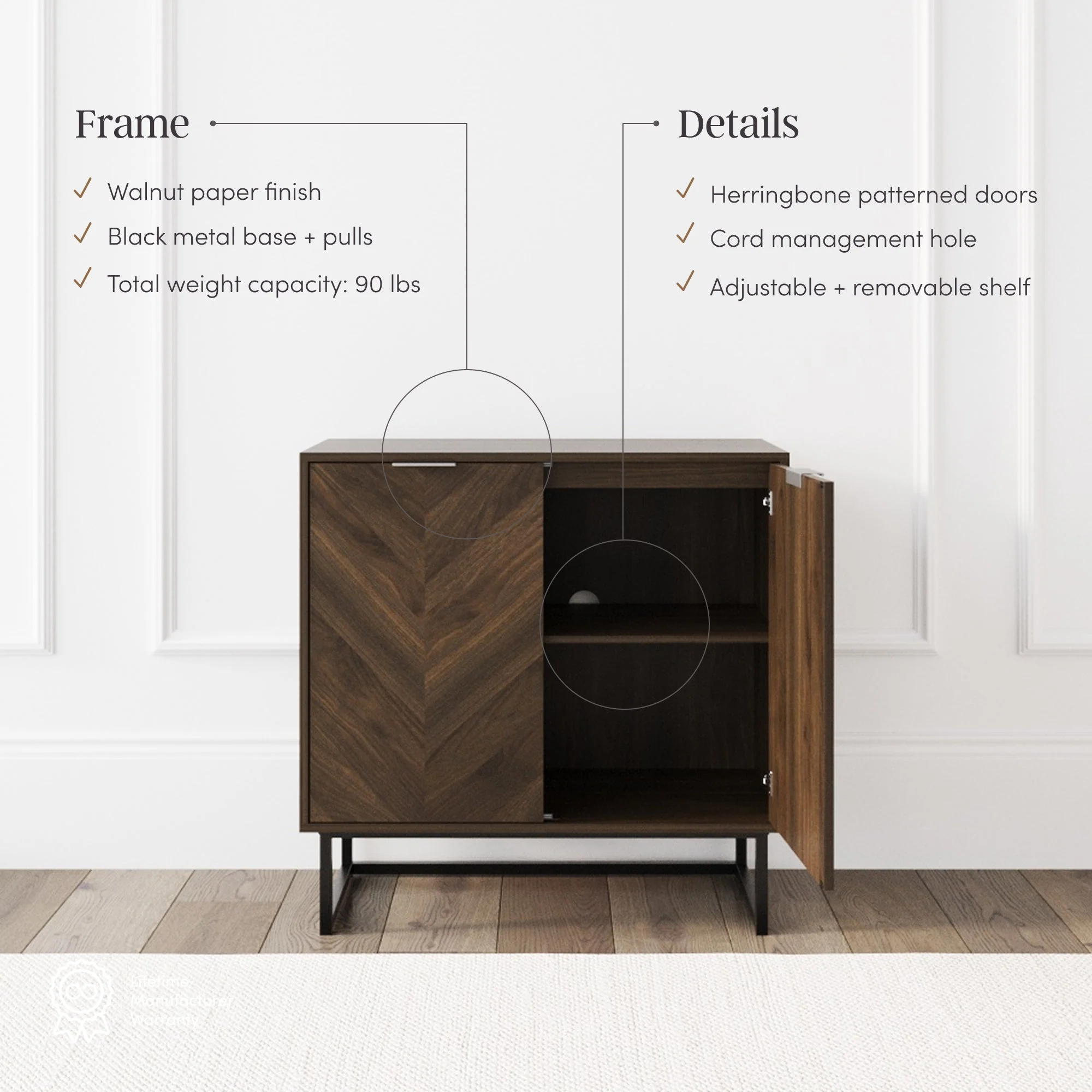 Wood 2-Door Storage Cabinet Walnut - Image 6