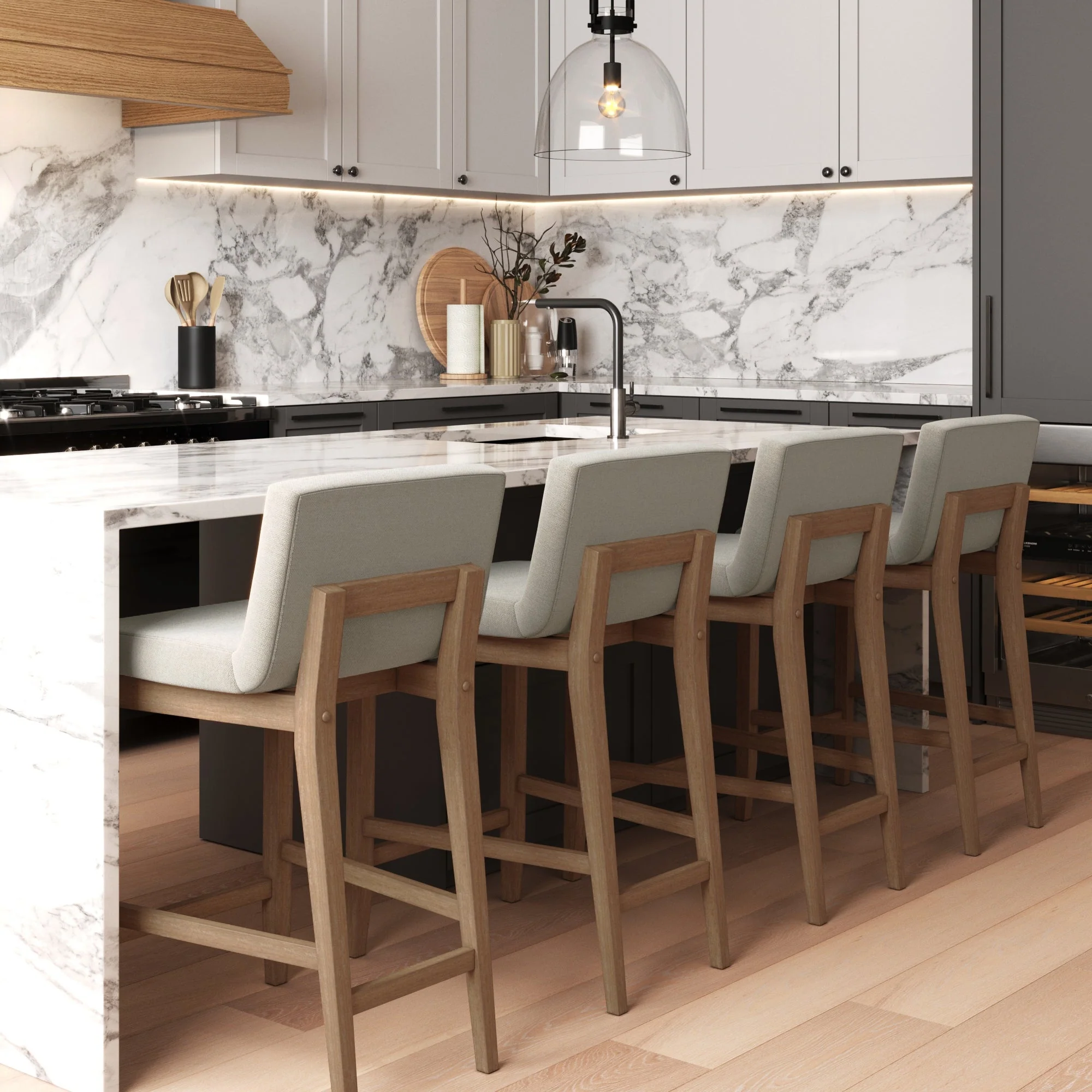 Wood Upholstered Counter Height Bar Stool Light Brown - Image 3