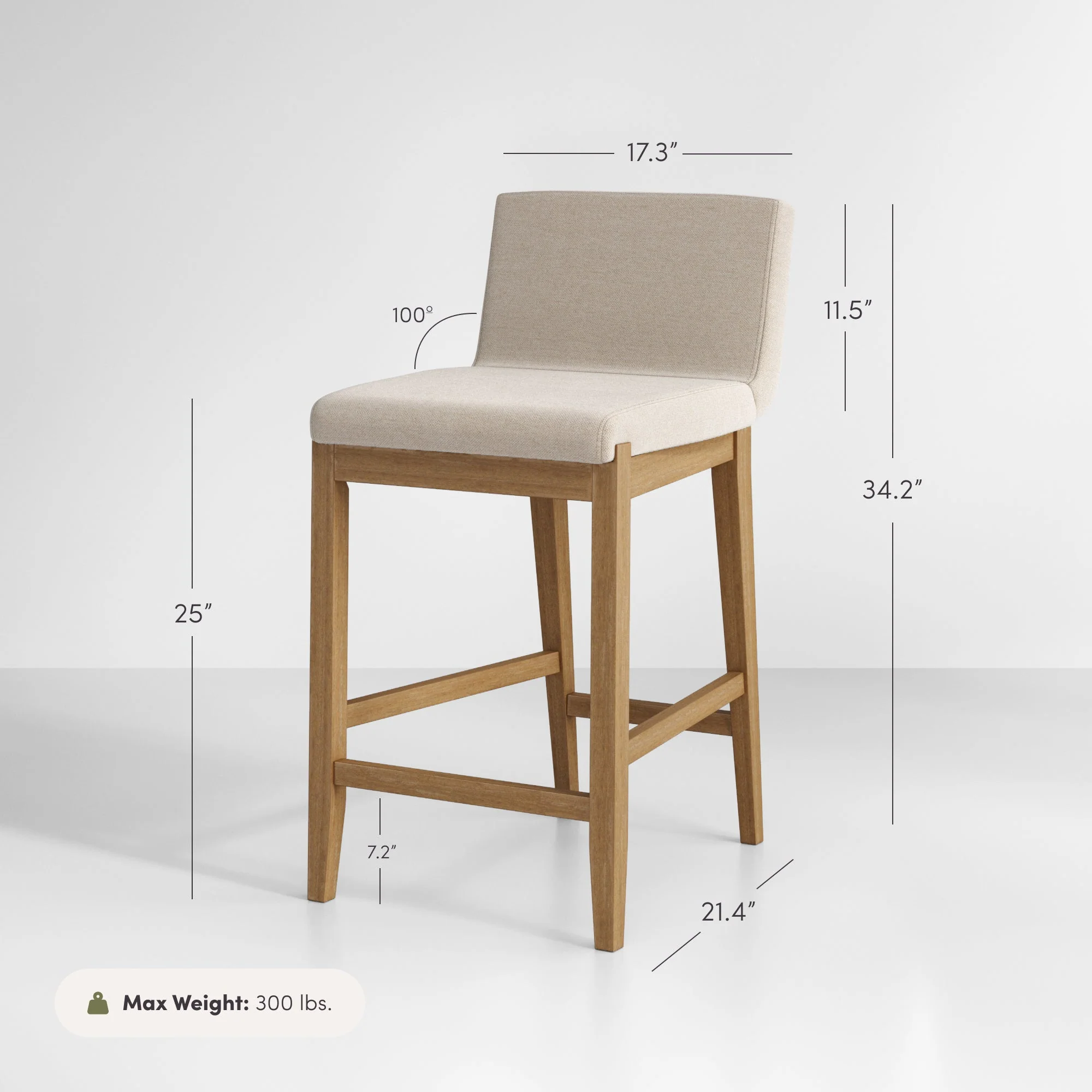 Wood Upholstered Counter Height Bar Stool Light Brown - Image 7