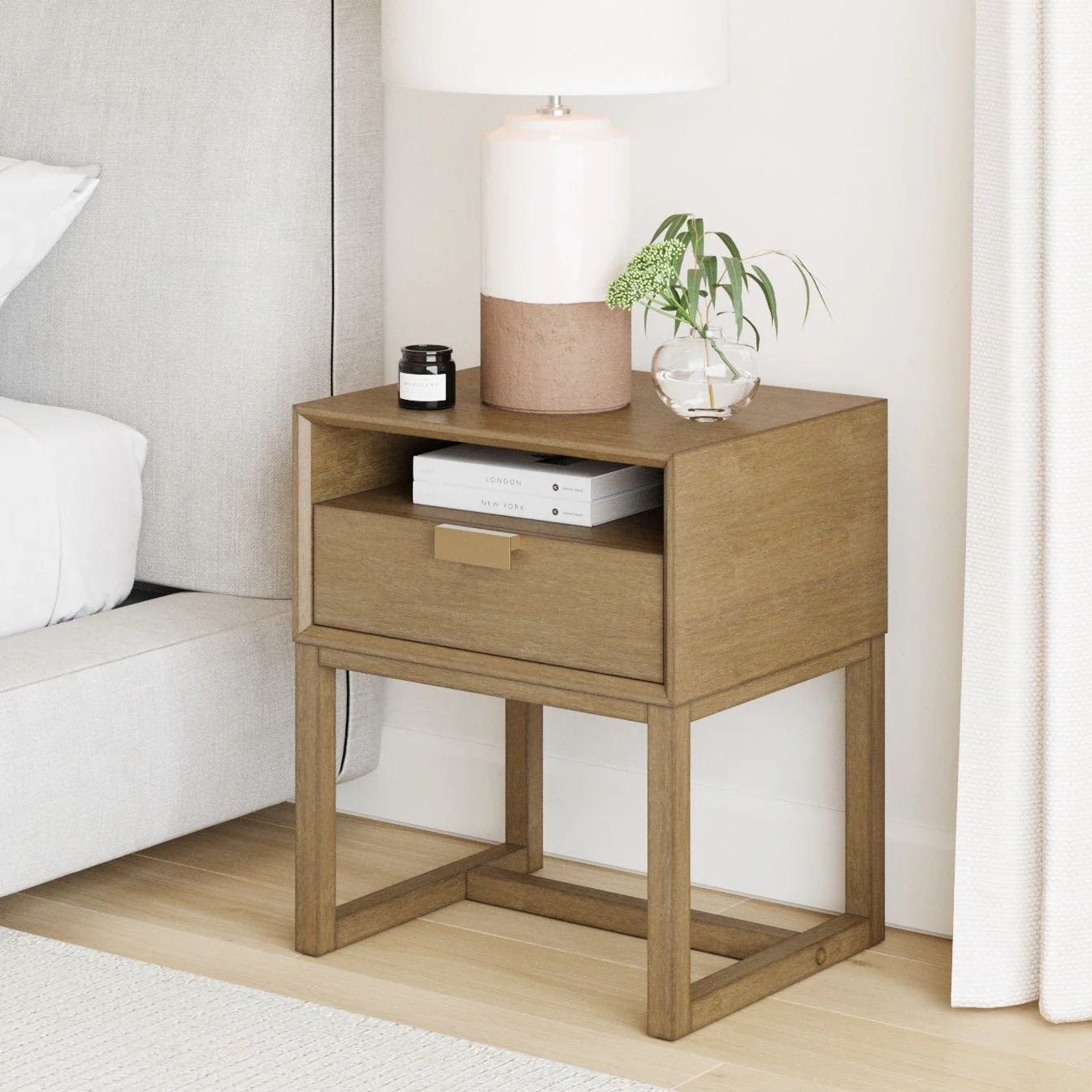 Wood Modern Farmhouse Nightstand with Drawer - Image 3