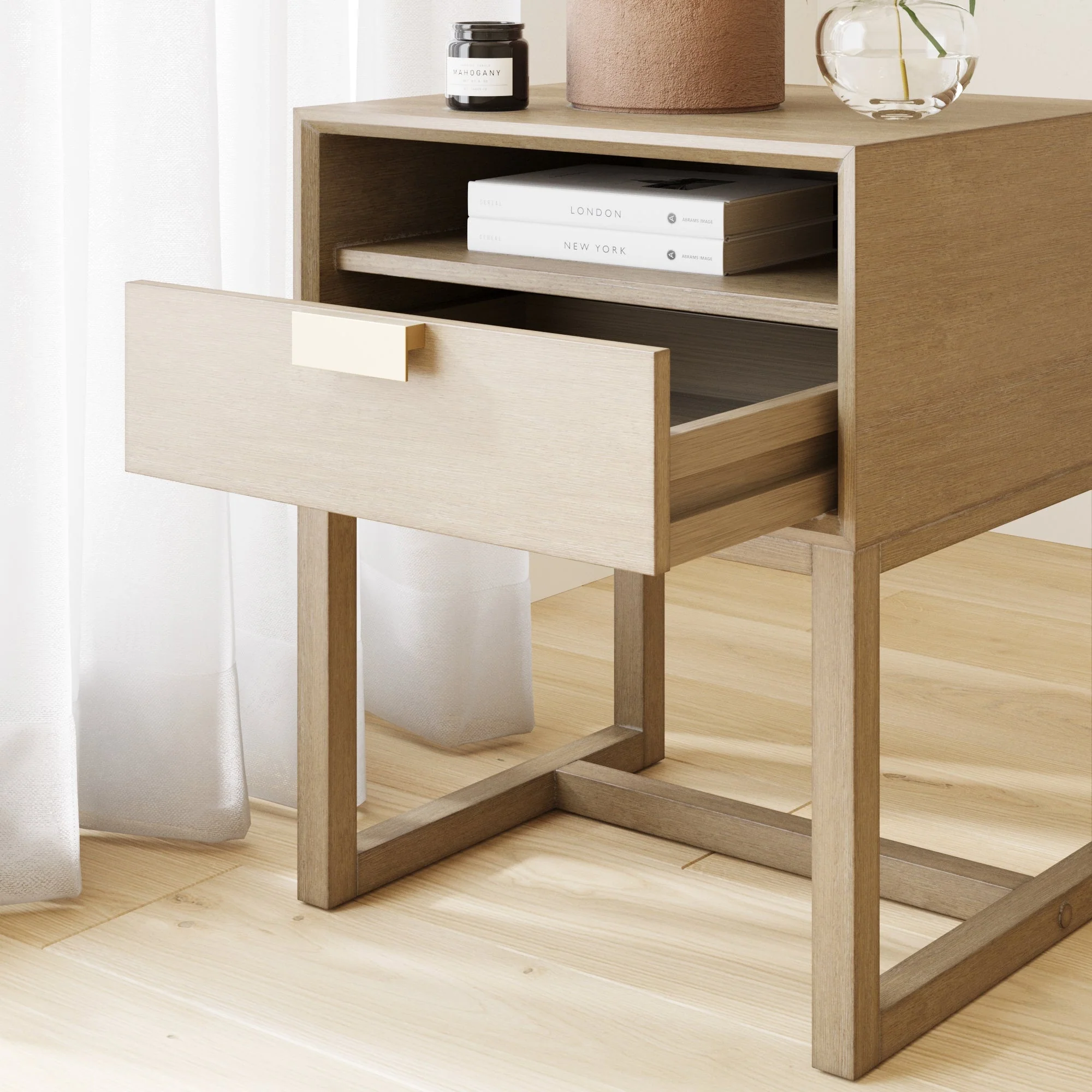 Wood Modern Farmhouse Nightstand with Drawer - Image 7