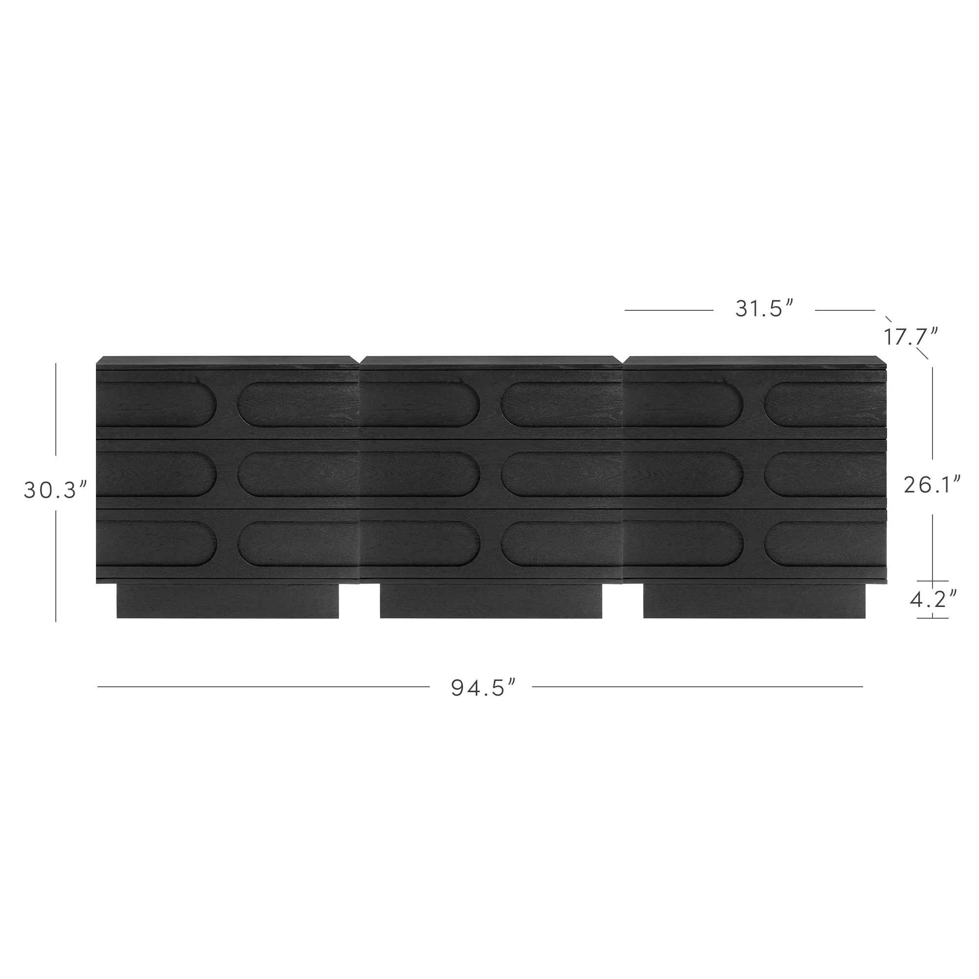 Mid-Century 3-Drawer Arched Dresser Black Oak (Set of 3) - Image 4