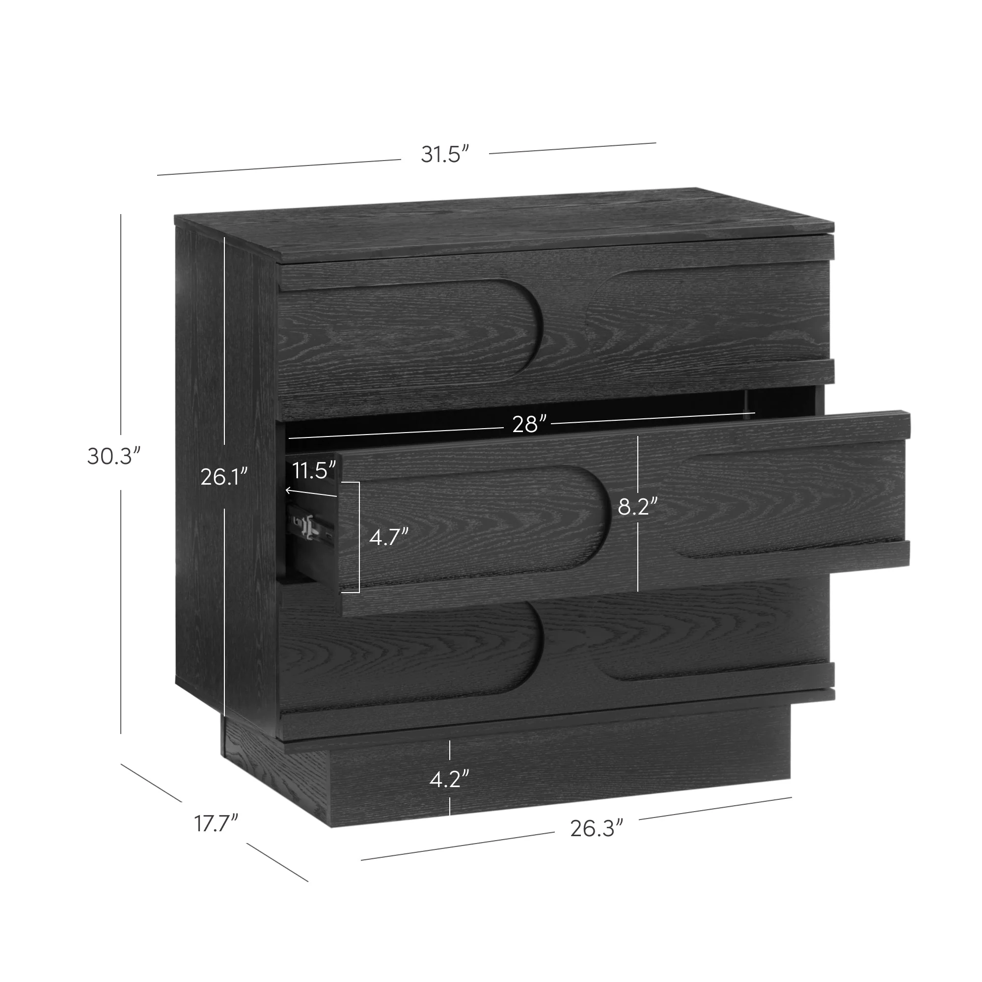 Mid-Century 3-Drawer Arched Dresser Black Oak (Set of 3) - Image 5