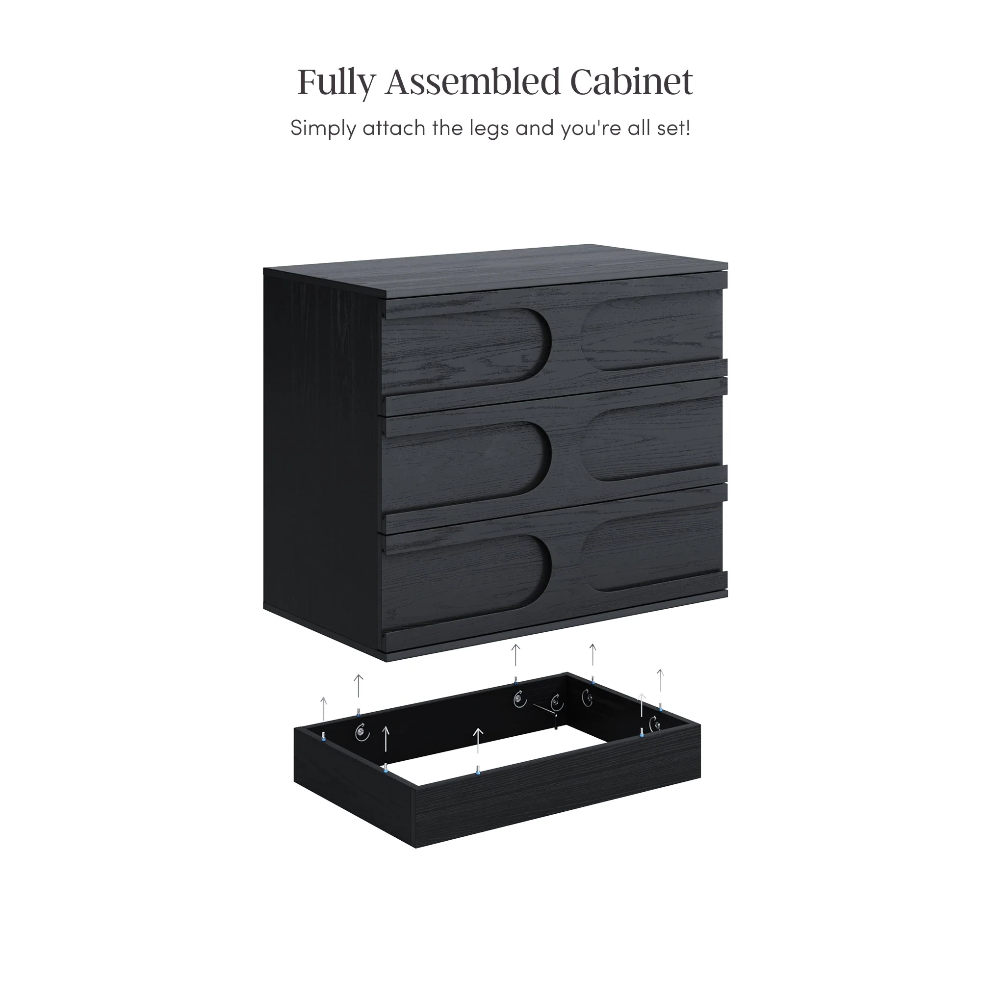Mid-Century 3-Drawer Arched Dresser Black Oak (Set of 3) - Image 7