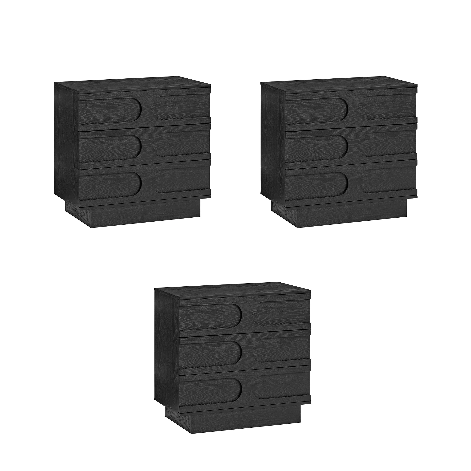 Mid-Century 3-Drawer Arched Dresser Black Oak (Set of 3) - Image 8