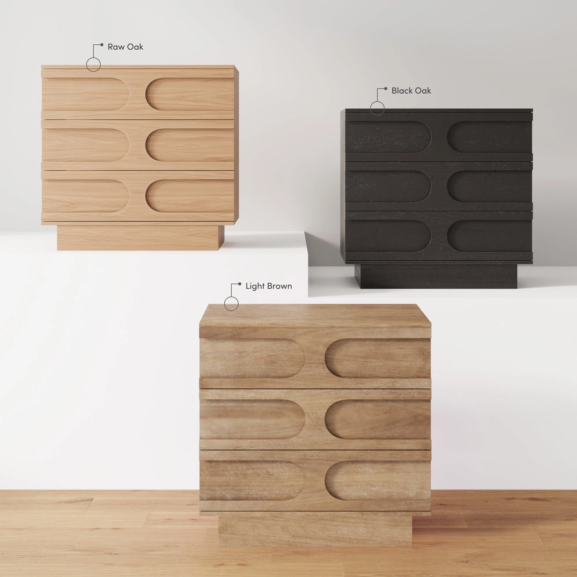 Mid-Century 3-Drawer Arched Dresser Black Oak (Set of 3) - Image 9