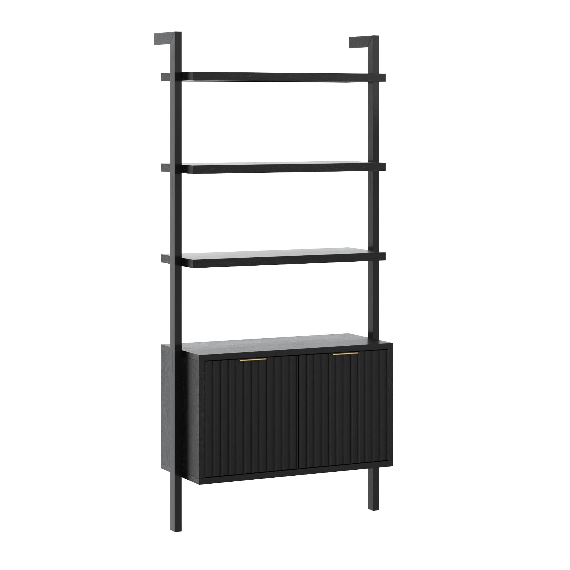 Mid-Century Fluted Wall Bookshelves with Doors Black (Set of 3) - Image 10
