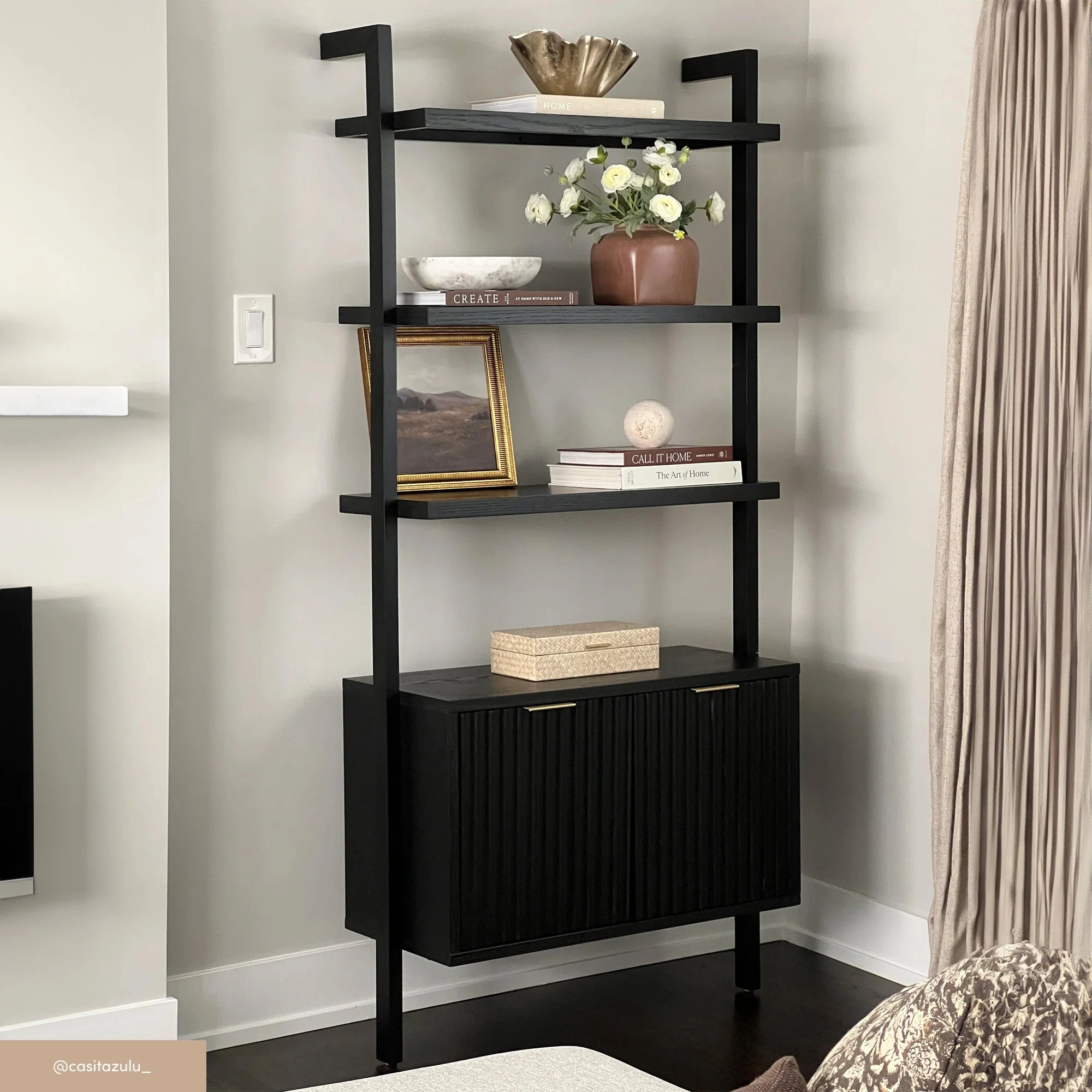 Mid-Century Fluted Wall Bookshelves with Doors Black (Set of 4) - Image 3