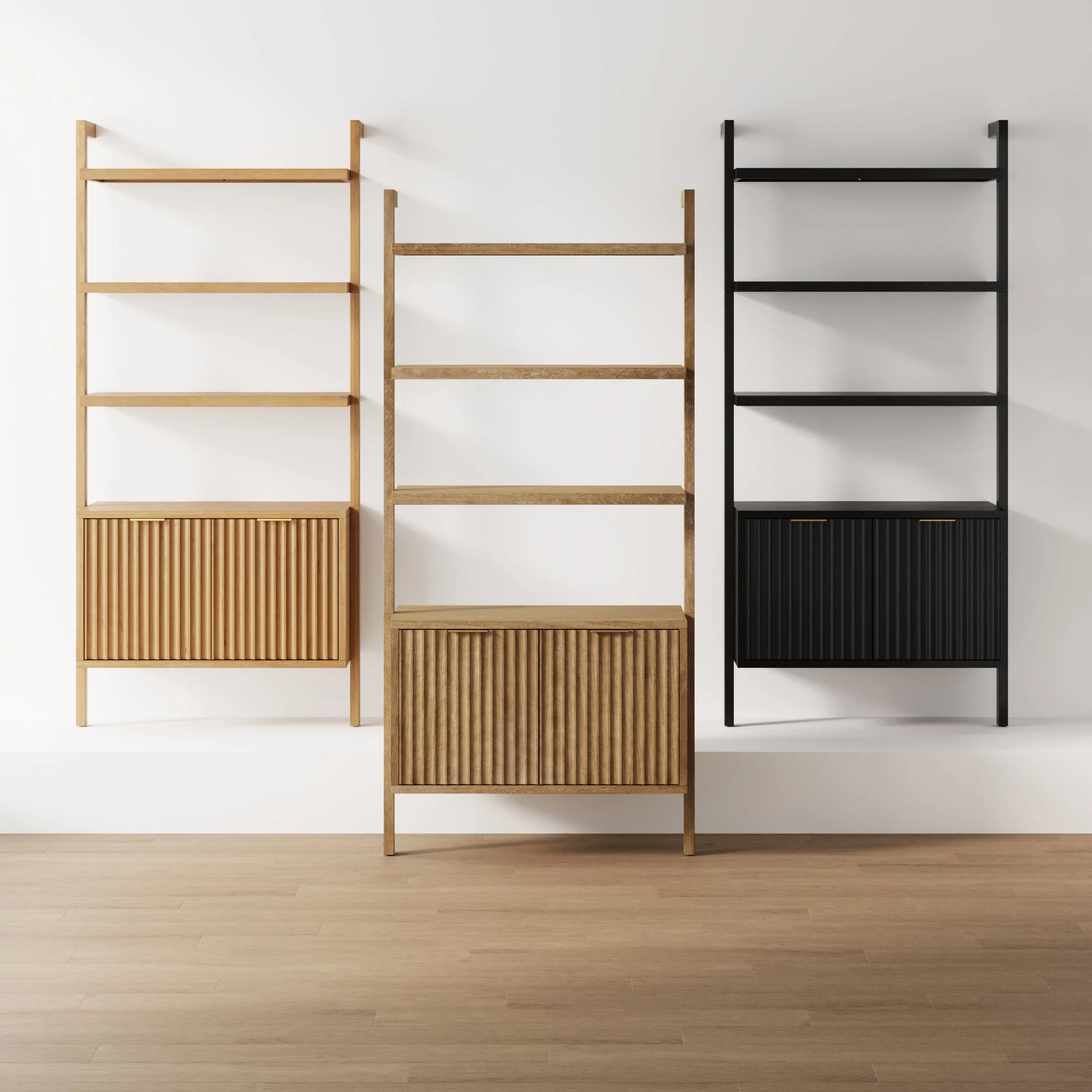 Mid-Century Fluted Wall Bookshelves with Doors Light Brown (Set of 3) - Image 7