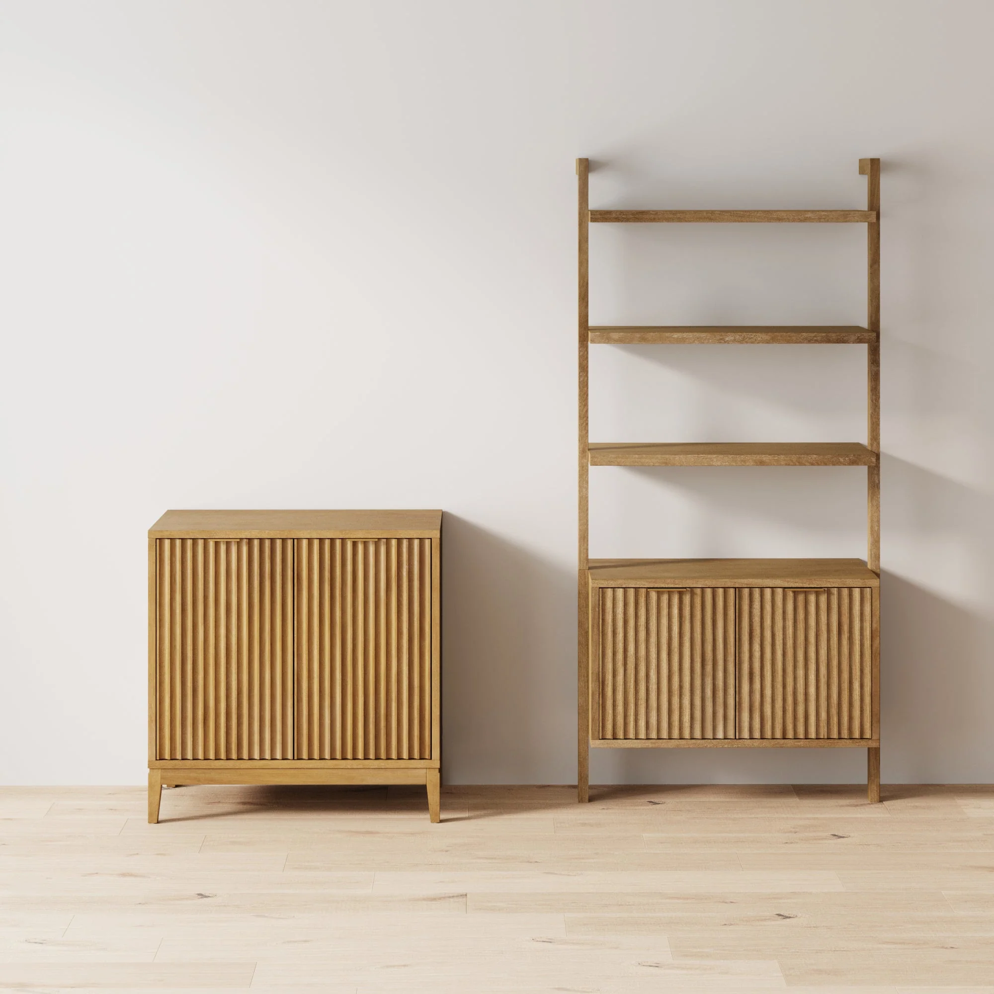 Mid-Century Fluted Wall Bookshelves with Doors Light Brown (Set of 3) - Image 8
