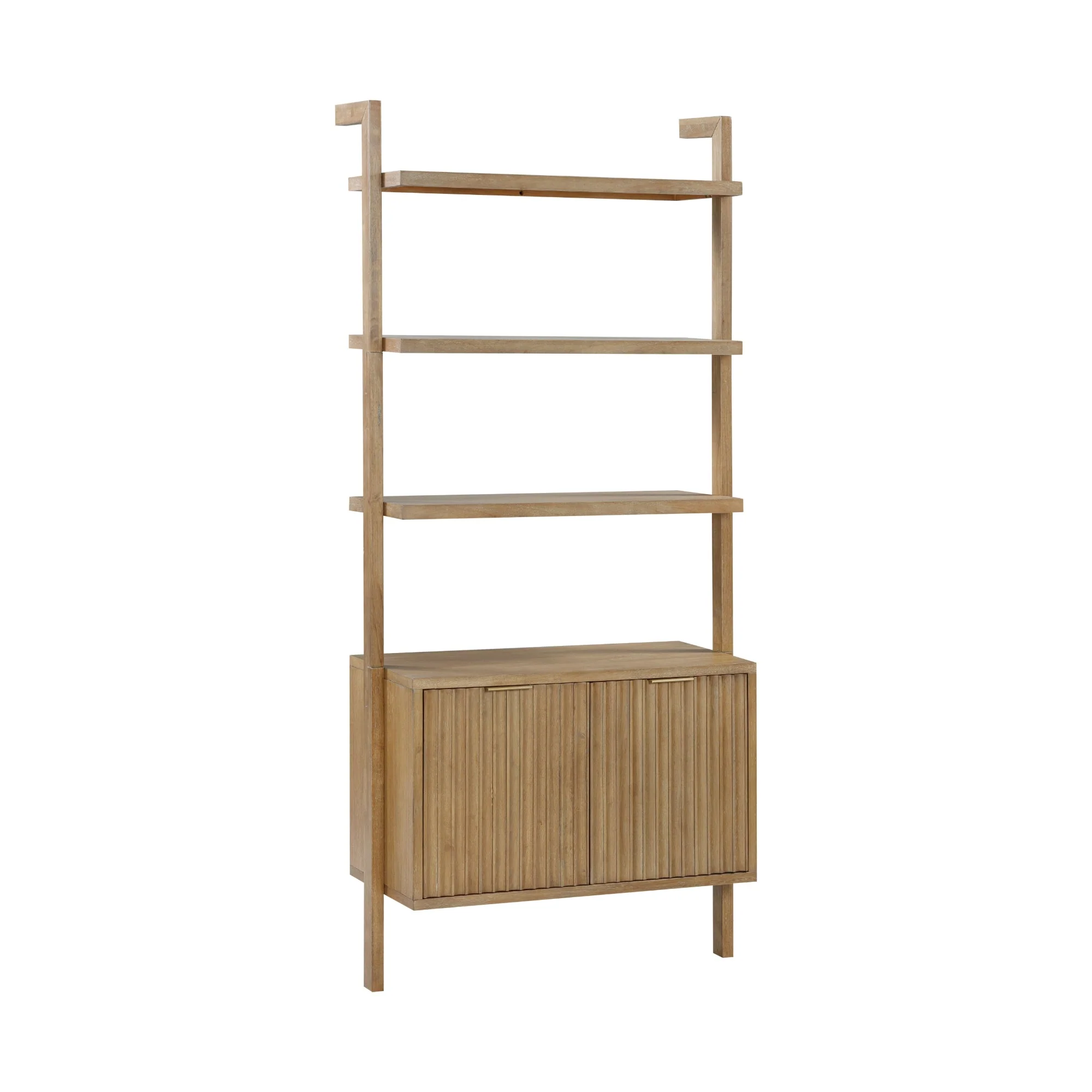 Mid-Century Fluted Wall Bookshelves with Doors Light Brown (Set of 3) - Image 9