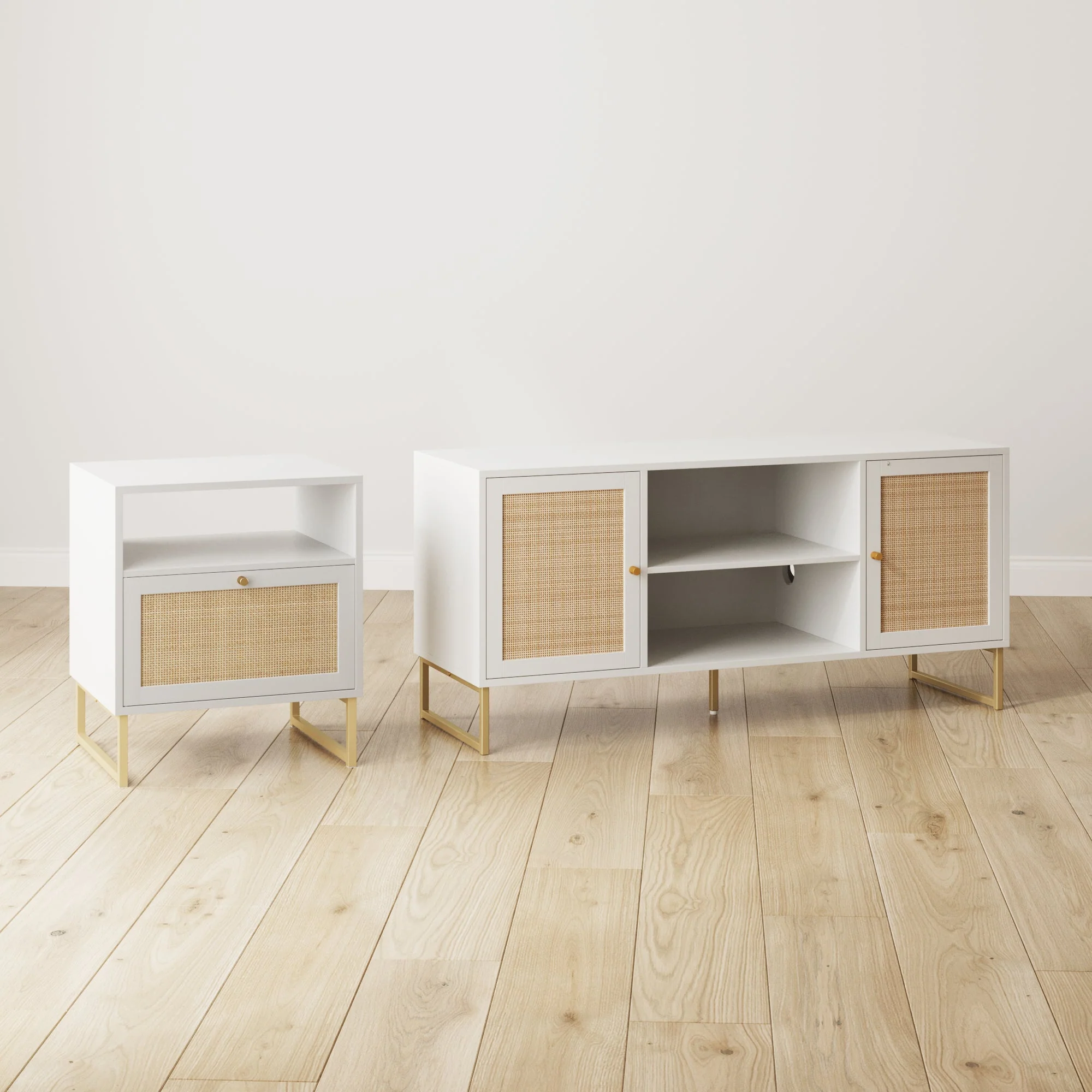 Rattan & Wood 2-Door TV Cabinet White - Image 10
