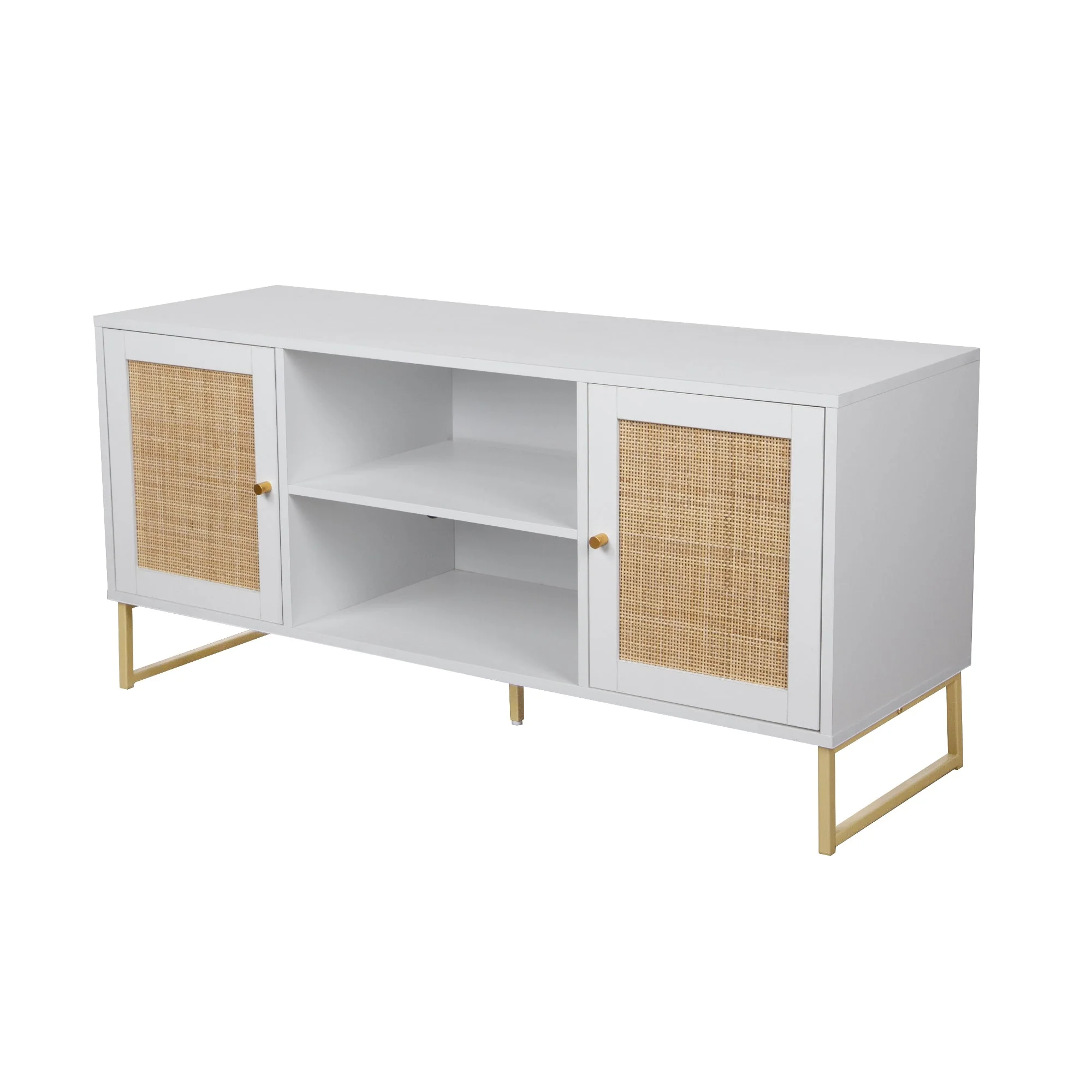 Rattan & Wood 2-Door TV Cabinet White - Image 11