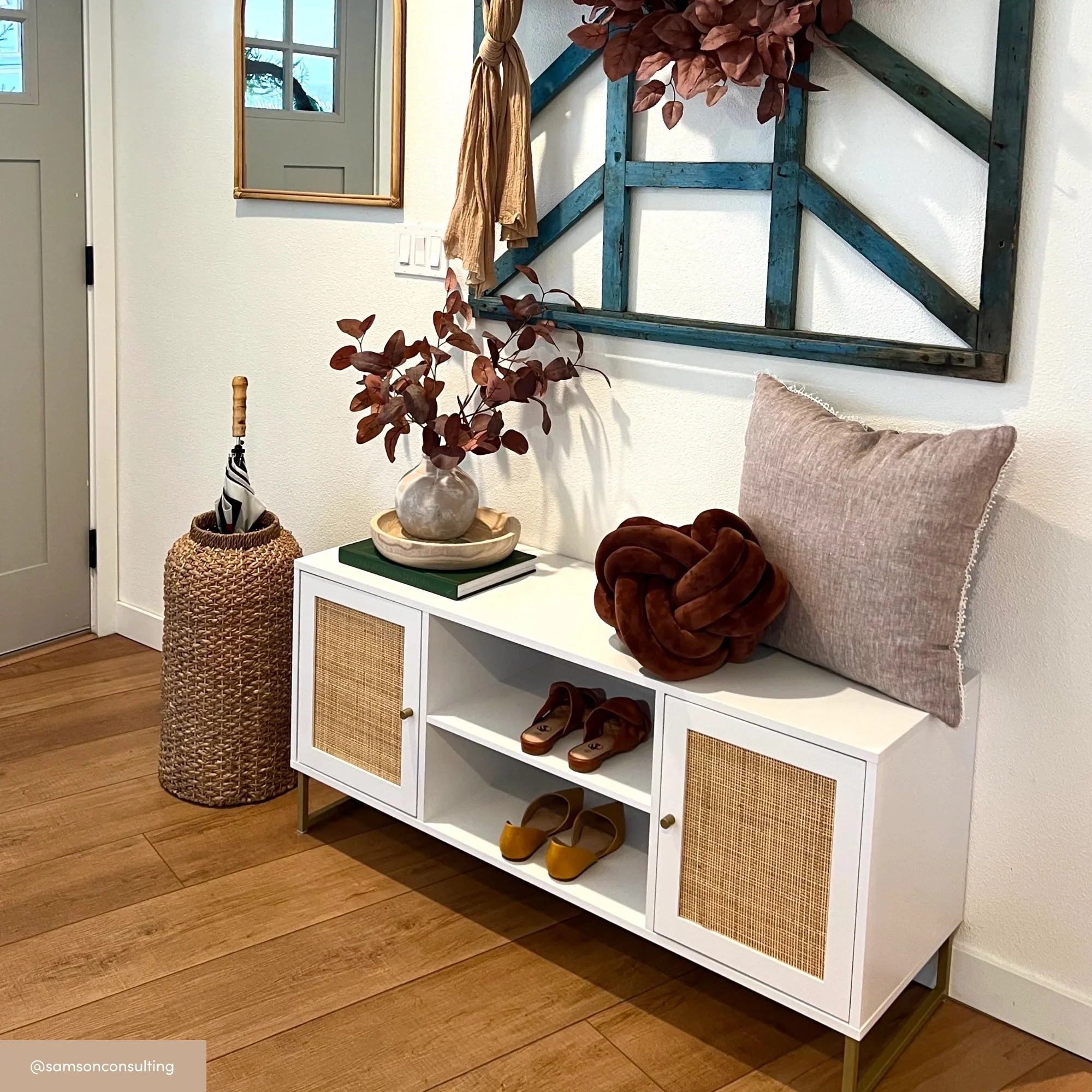 Rattan & Wood 2-Door TV Cabinet White - Image 4