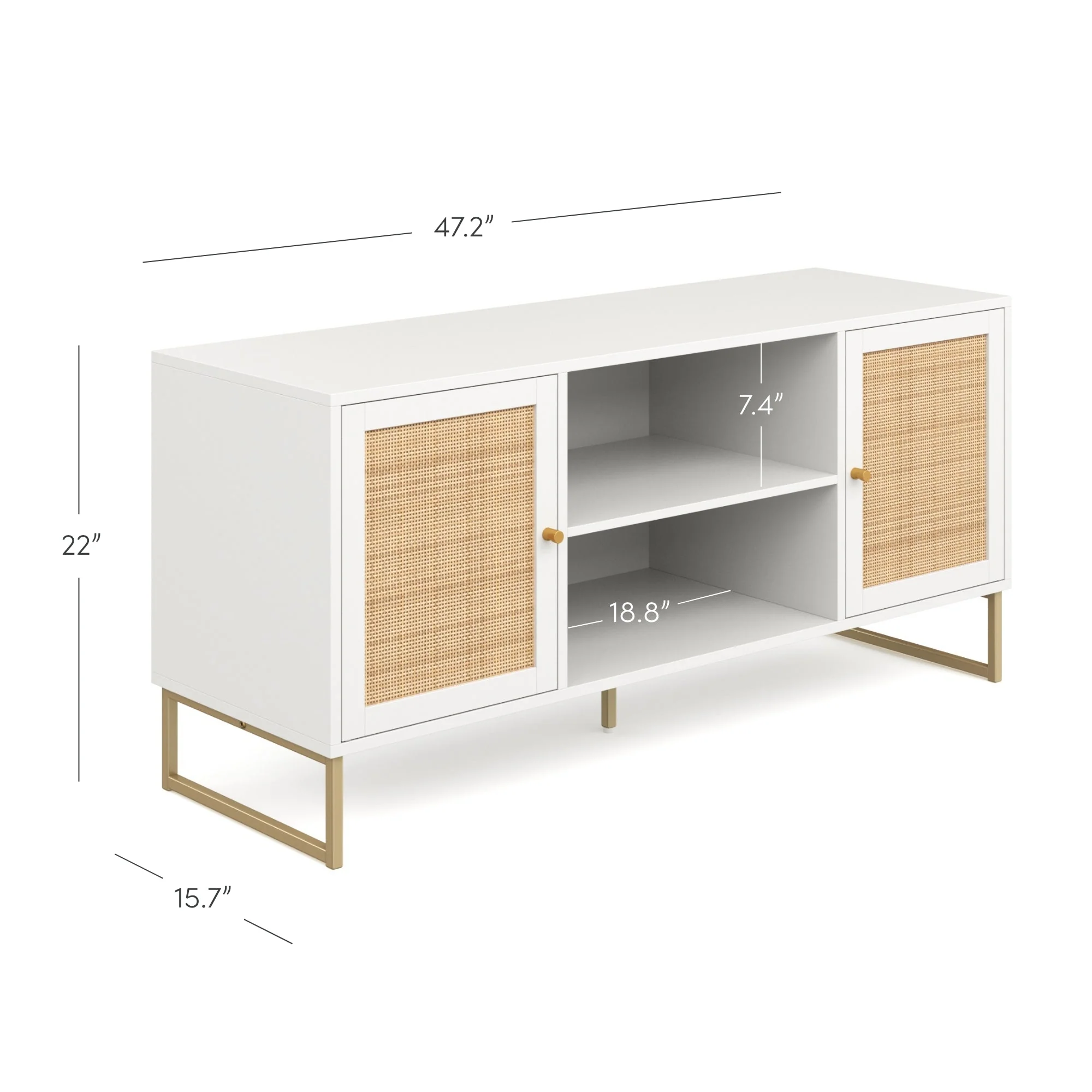 Rattan & Wood 2-Door TV Cabinet White - Image 6