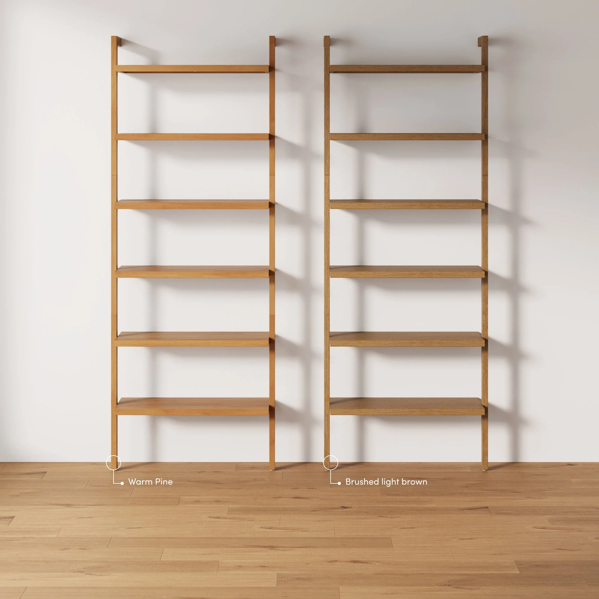 Modern 6-Shelf Wall Mounted Solid Wood Bookcase Light Brown - Image 6