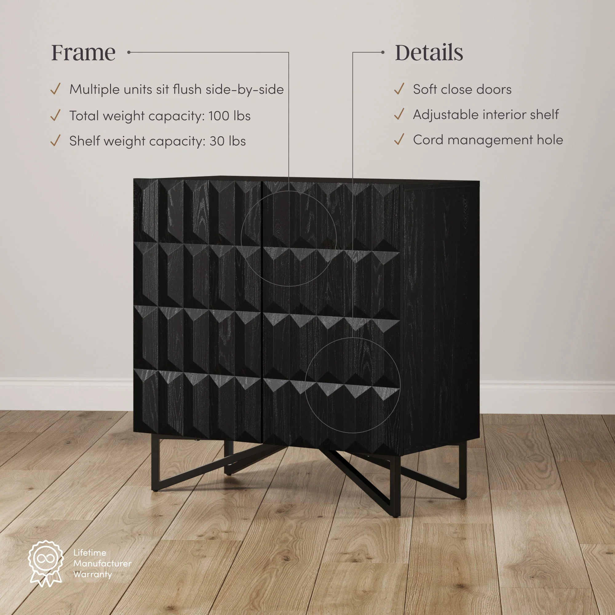 Modern TV Console with Textured Front for TVs up to 75"  Black Oak - Image 3