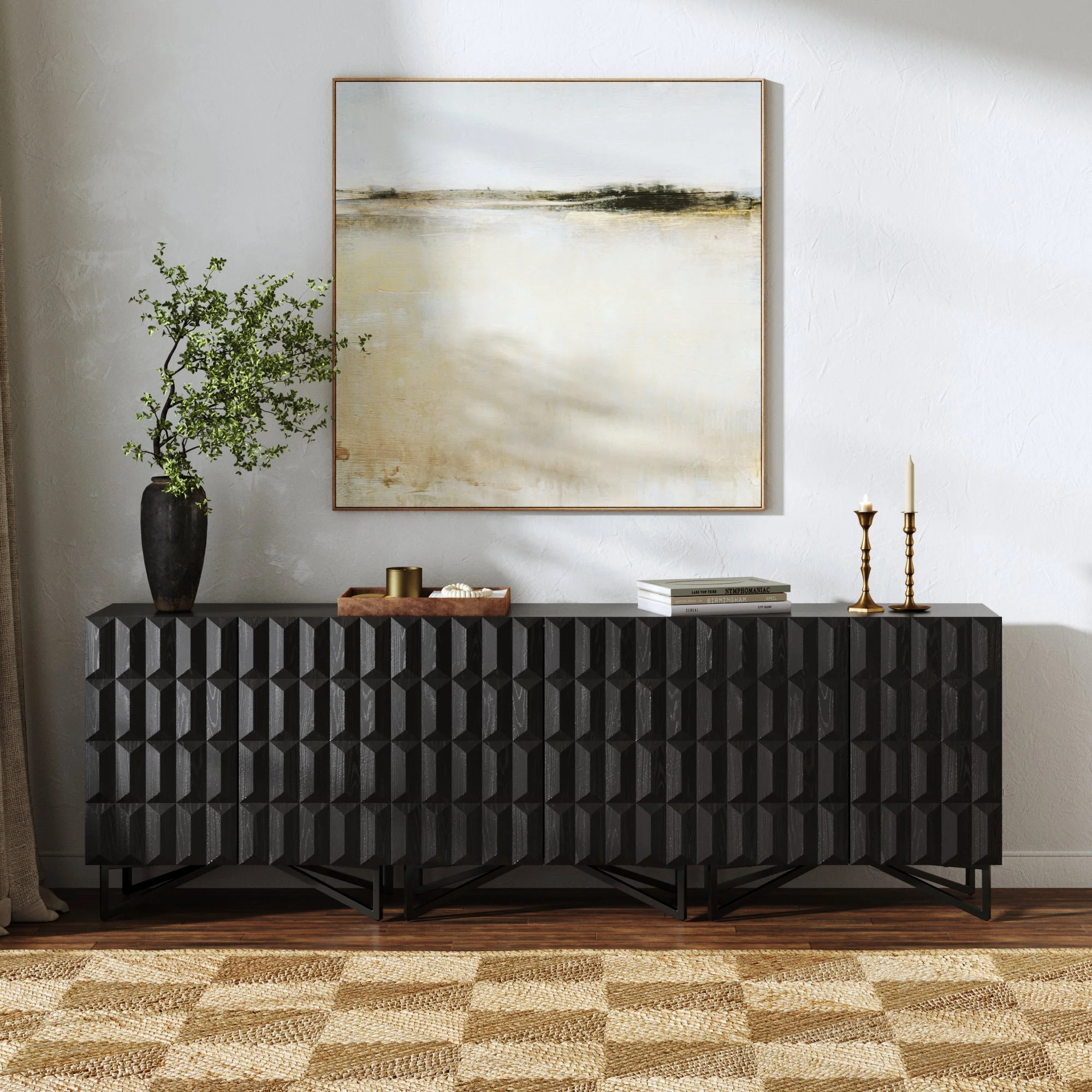Modern TV Console with Textured Front for TVs up to 75"  Black Oak - Image 8