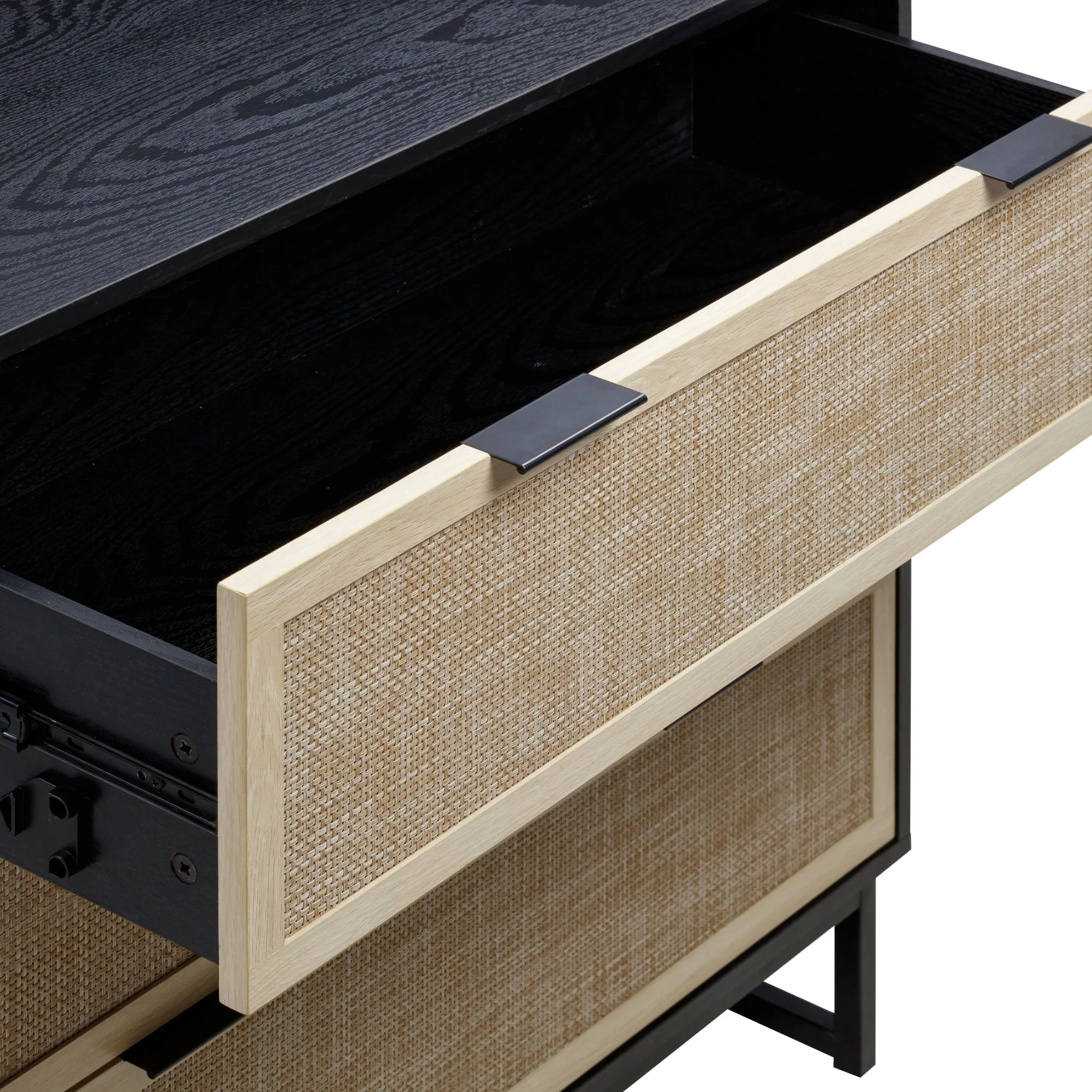 Rattan, Wood & Metal 3-Drawer Dressers Black (Set of 3) - Image 6