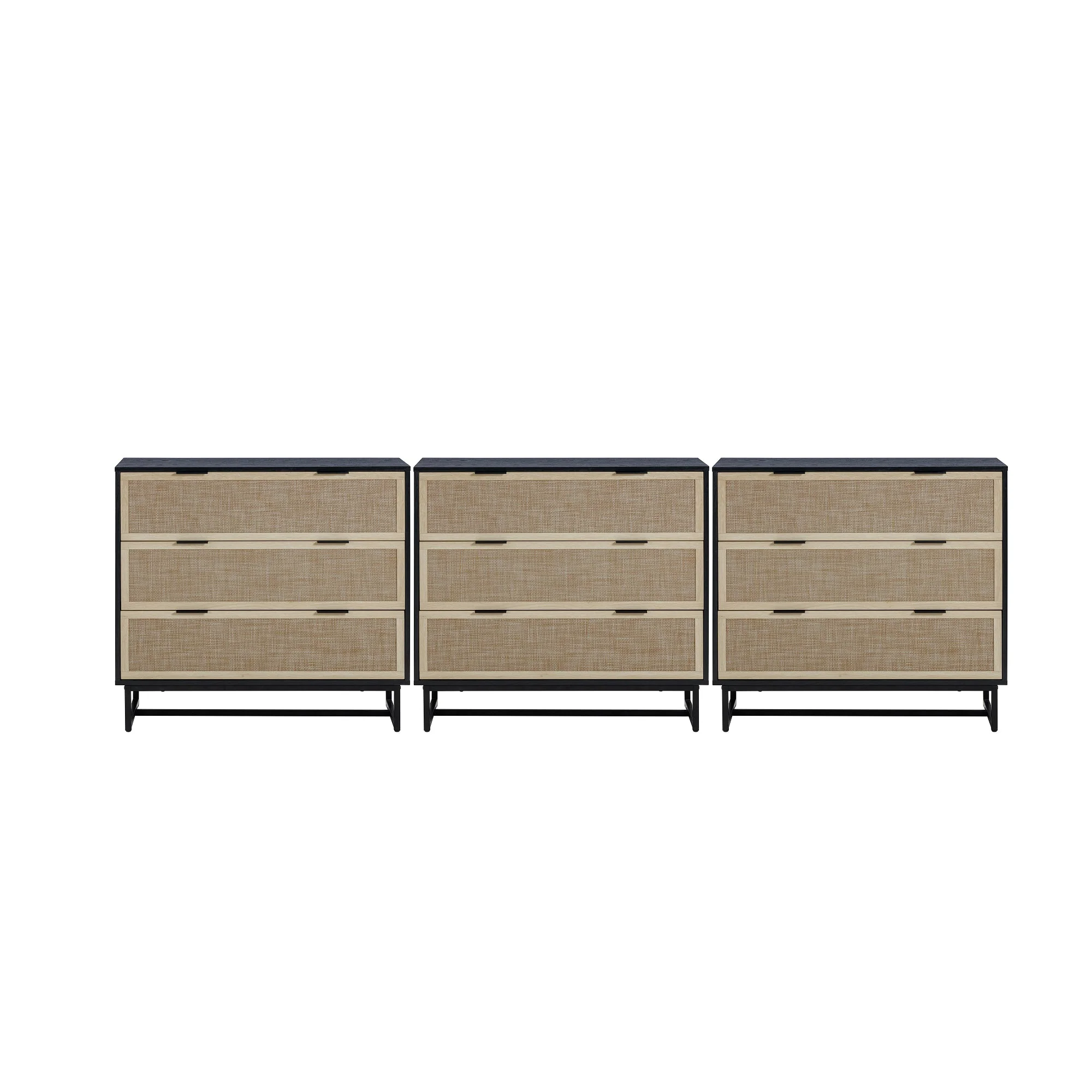 Rattan, Wood & Metal 3-Drawer Dressers Black (Set of 3) - Image 7