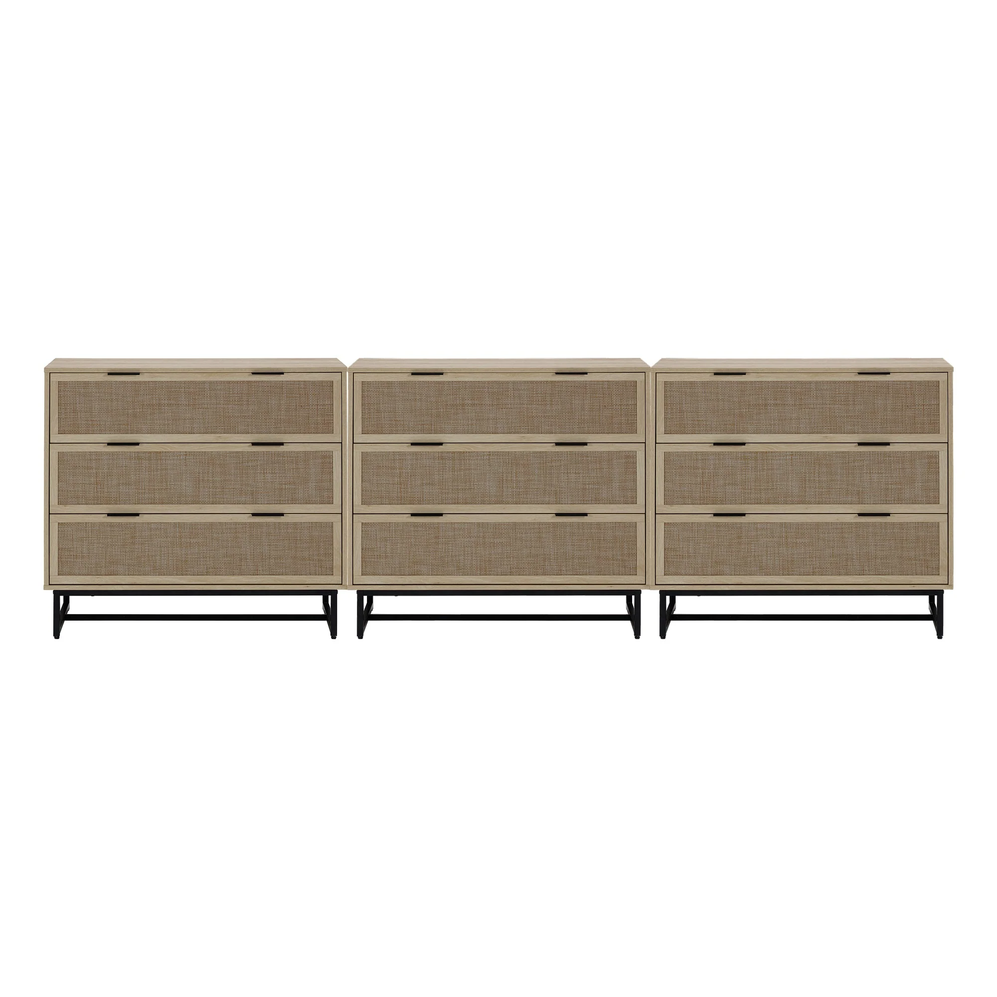 Rattan, Wood & Metal 3-Drawer Large Dresser Oak (Set of 3) - Image 8
