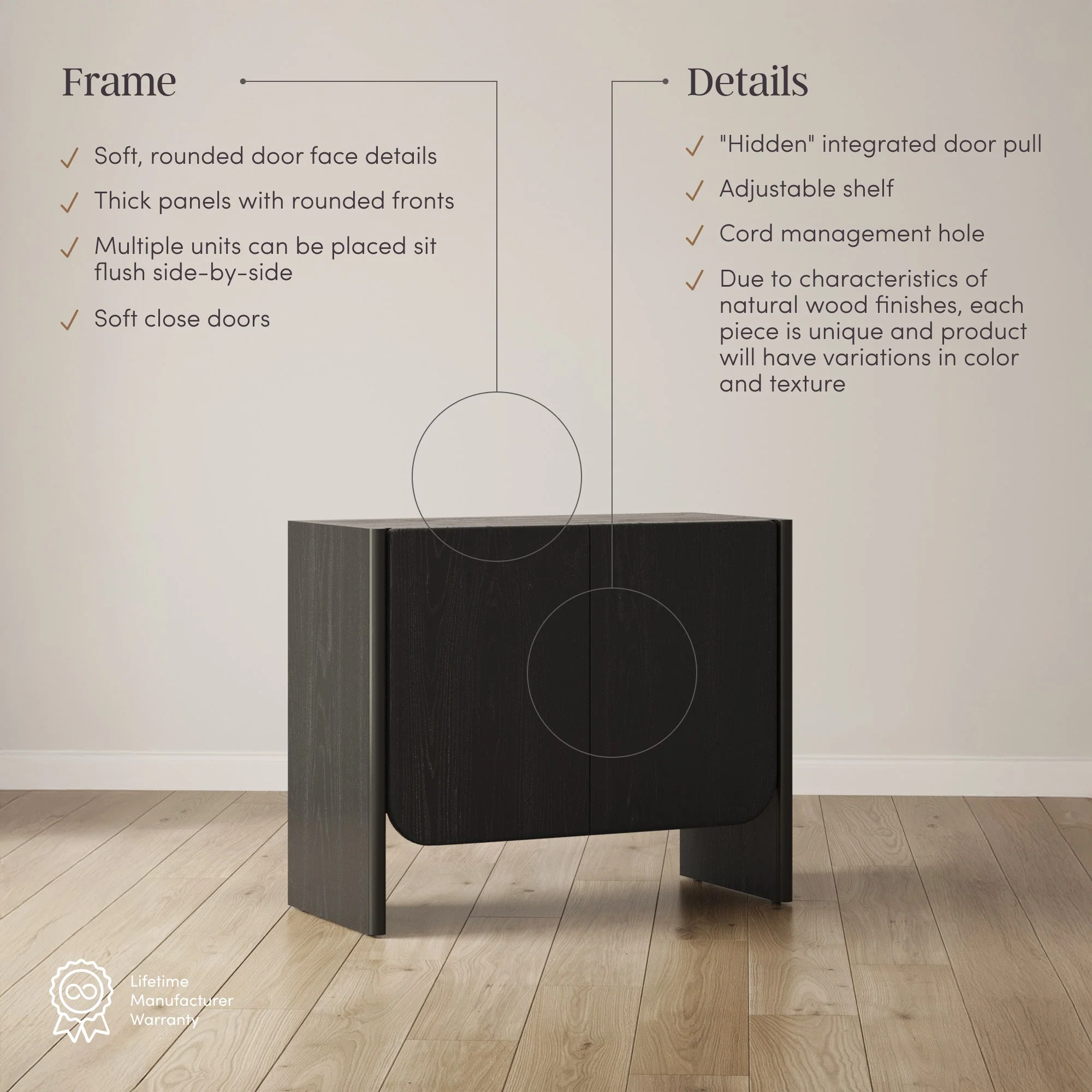 Rounded Wood Cabinet Credenza Black Oak (Set of 3) - Image 4