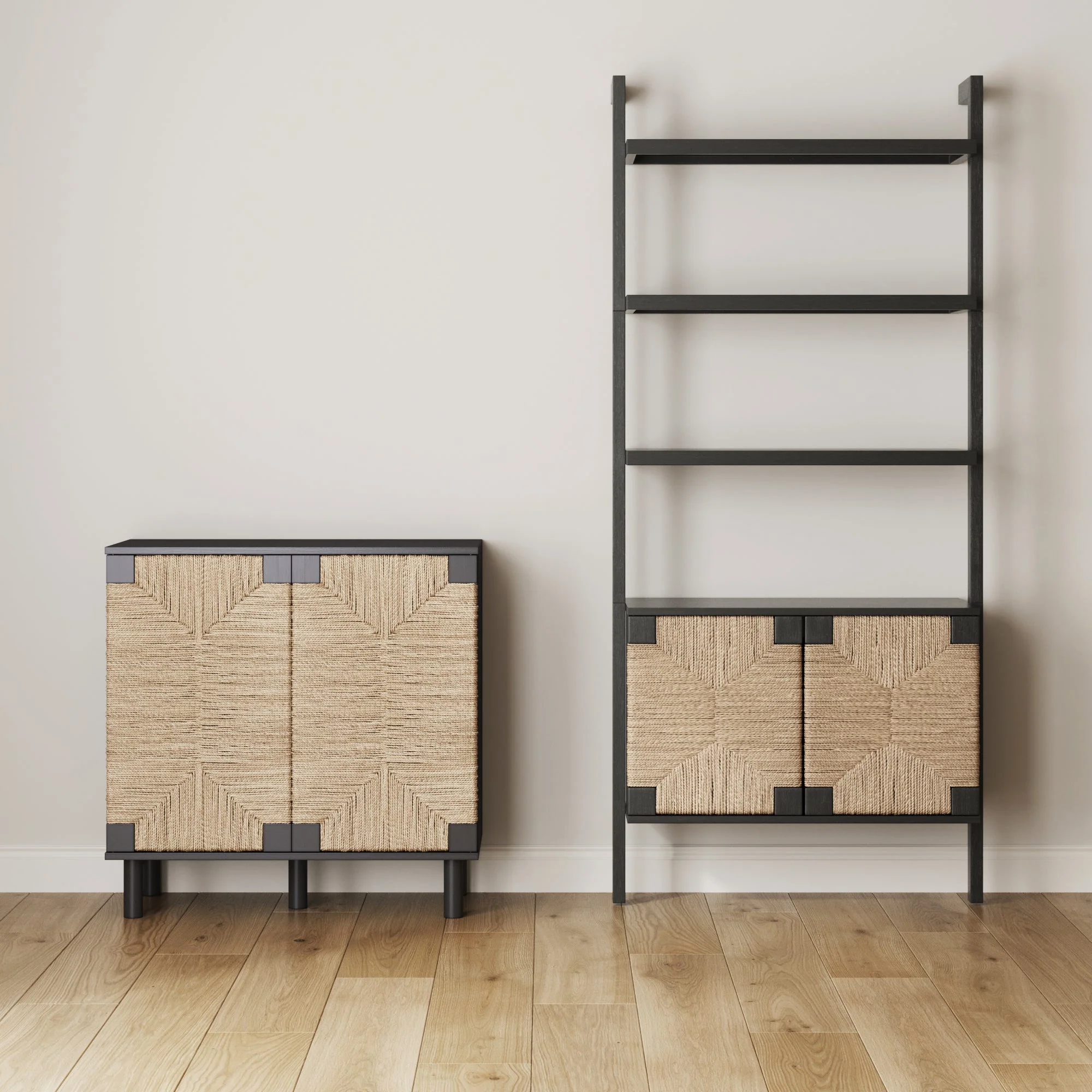 Seagrass Storage Cabinet Credenza Black (Set of 3) - Image 11