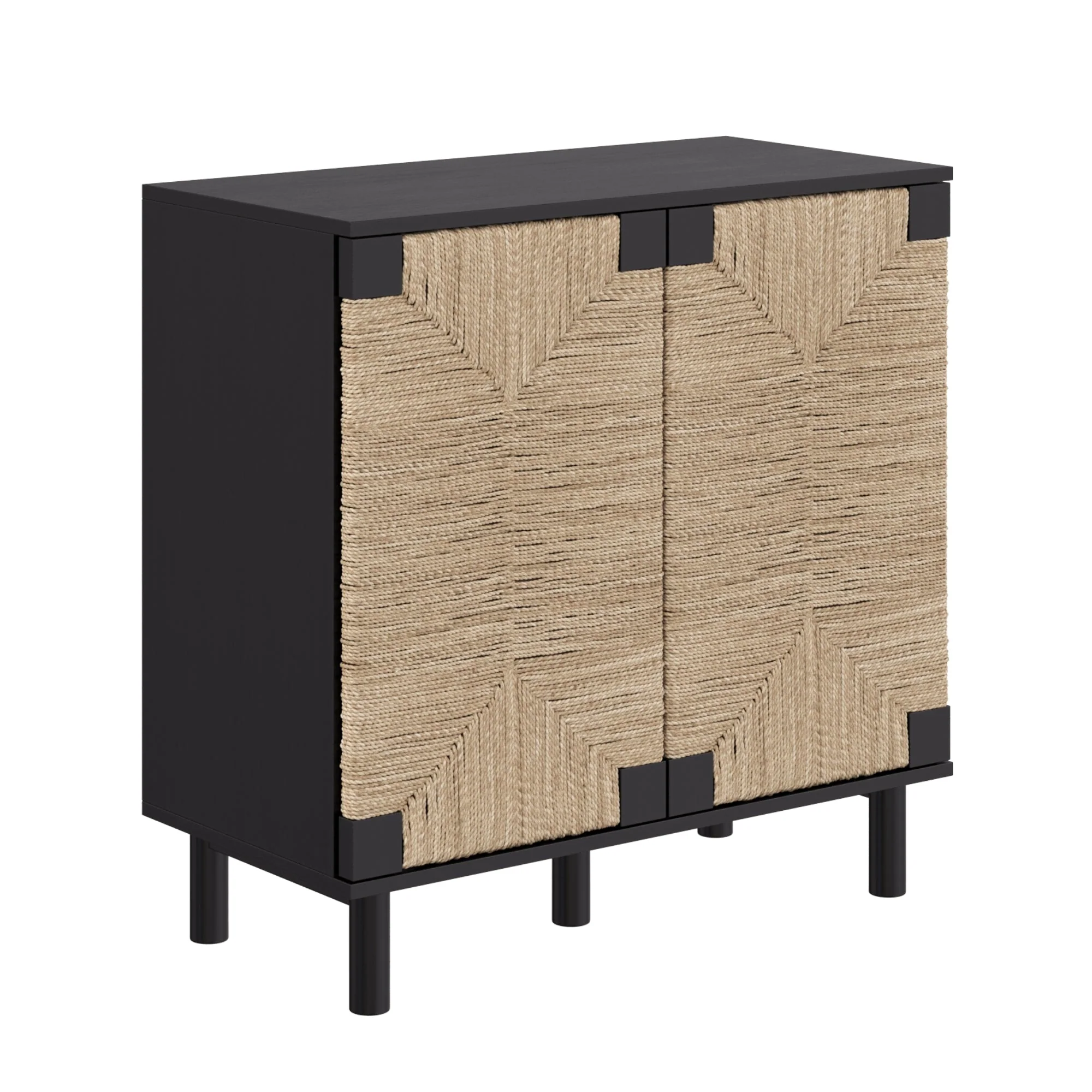 Seagrass Storage Cabinet Credenza Black (Set of 3) - Image 13
