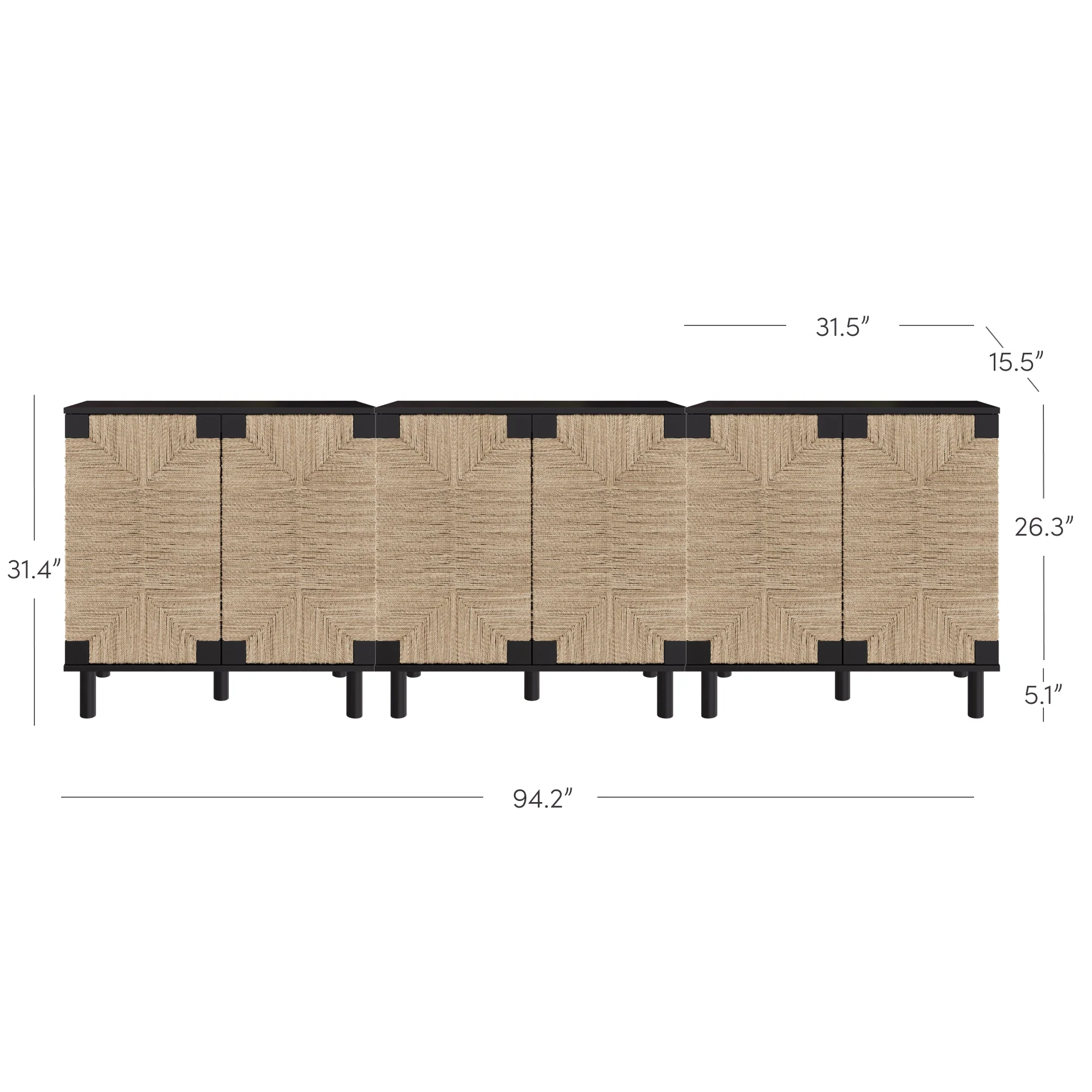 Seagrass Storage Cabinet Credenza Black (Set of 3) - Image 7