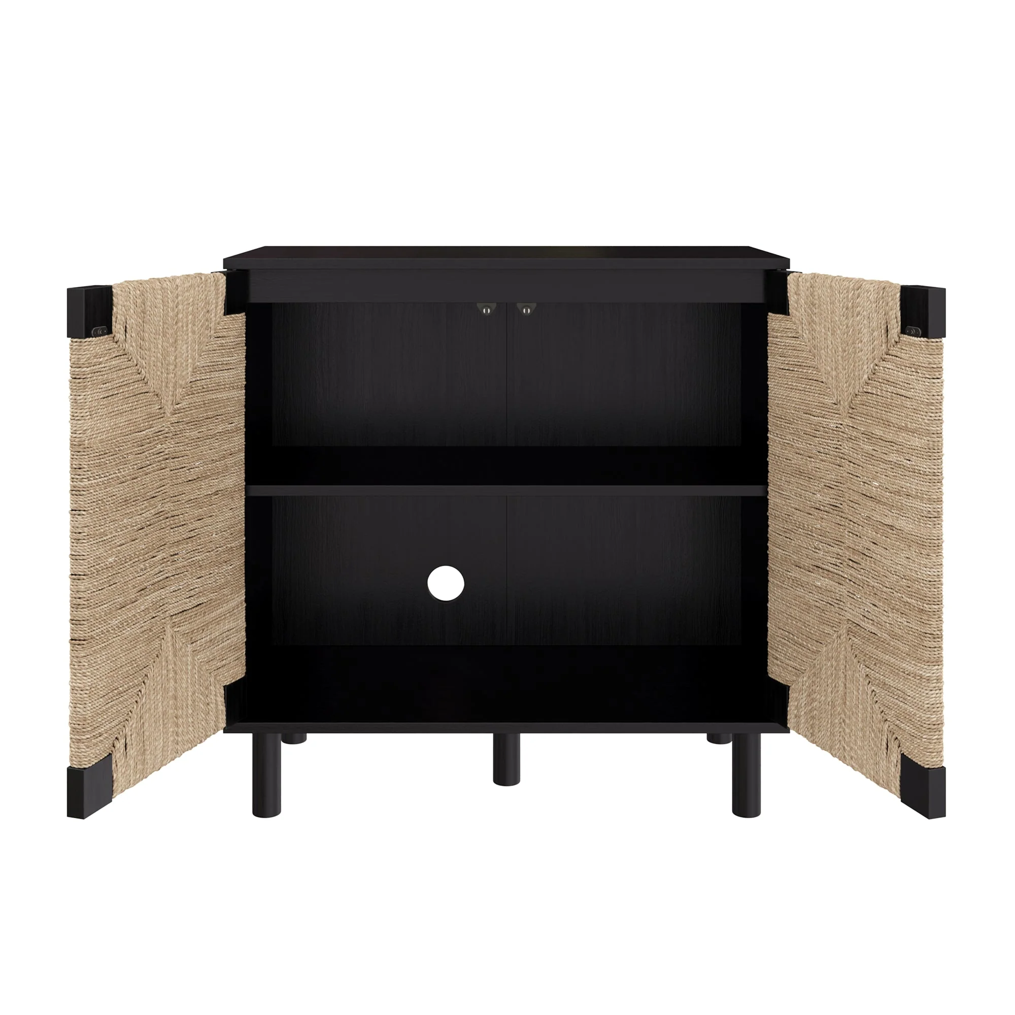 Seagrass Storage Cabinet Credenza Black (Set of 3) - Image 8