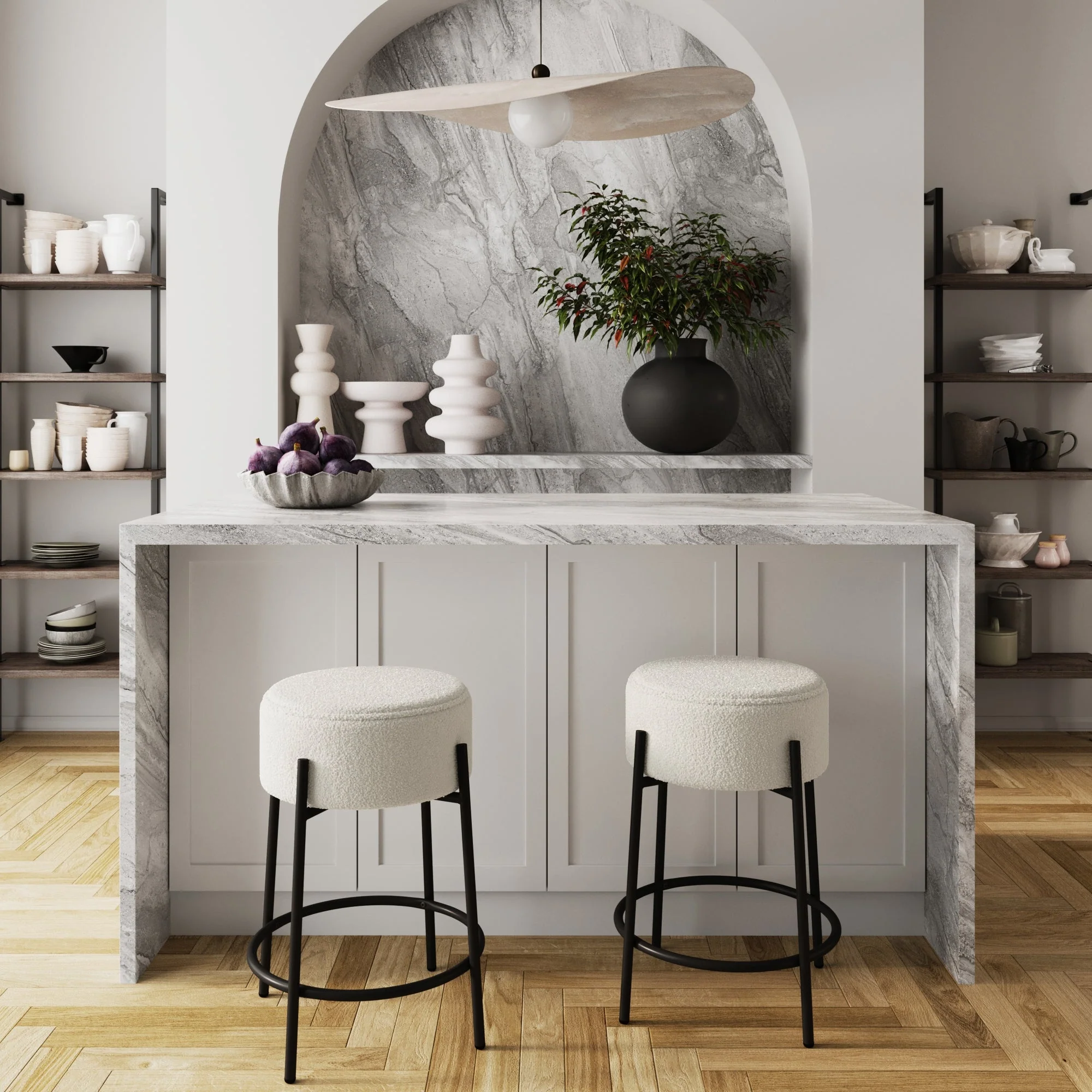 Round Boucle Backless Counter Height Bar Stools (Set of 2) - Image 2