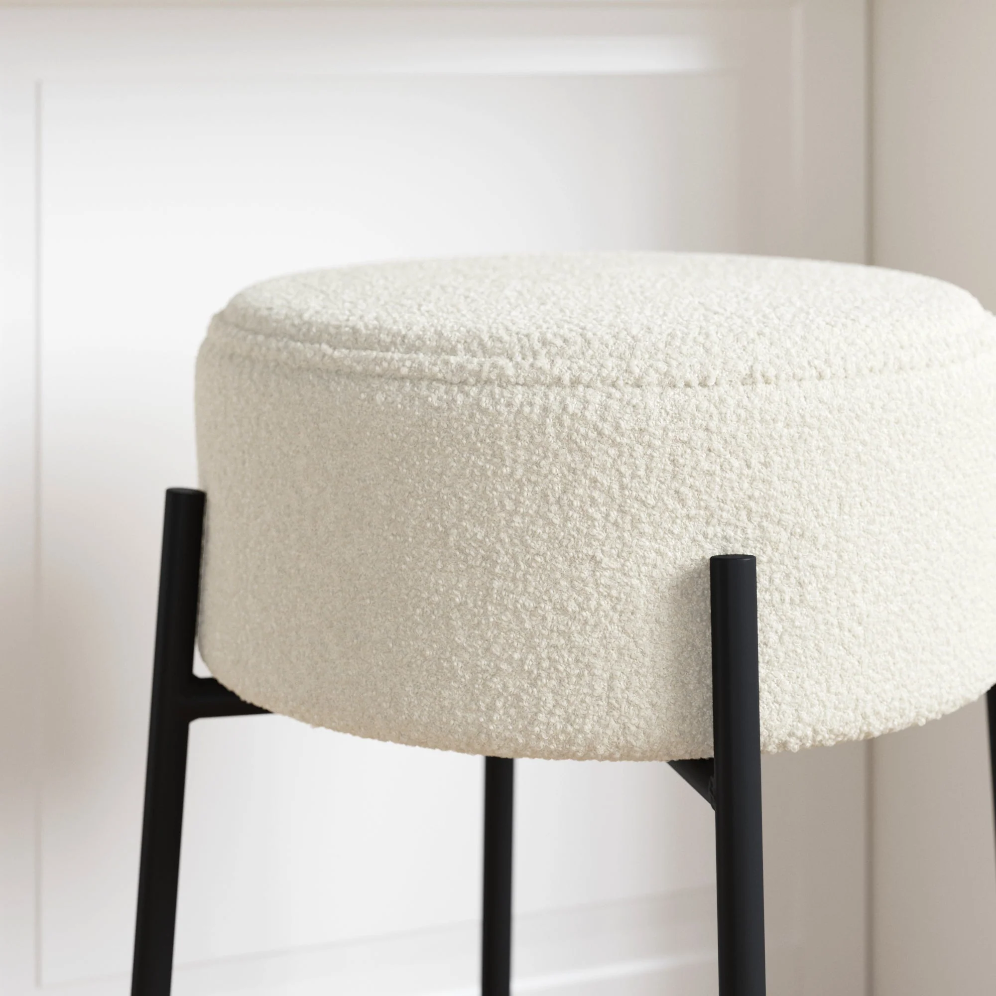 Round Boucle Backless Counter Height Bar Stools (Set of 2) - Image 3