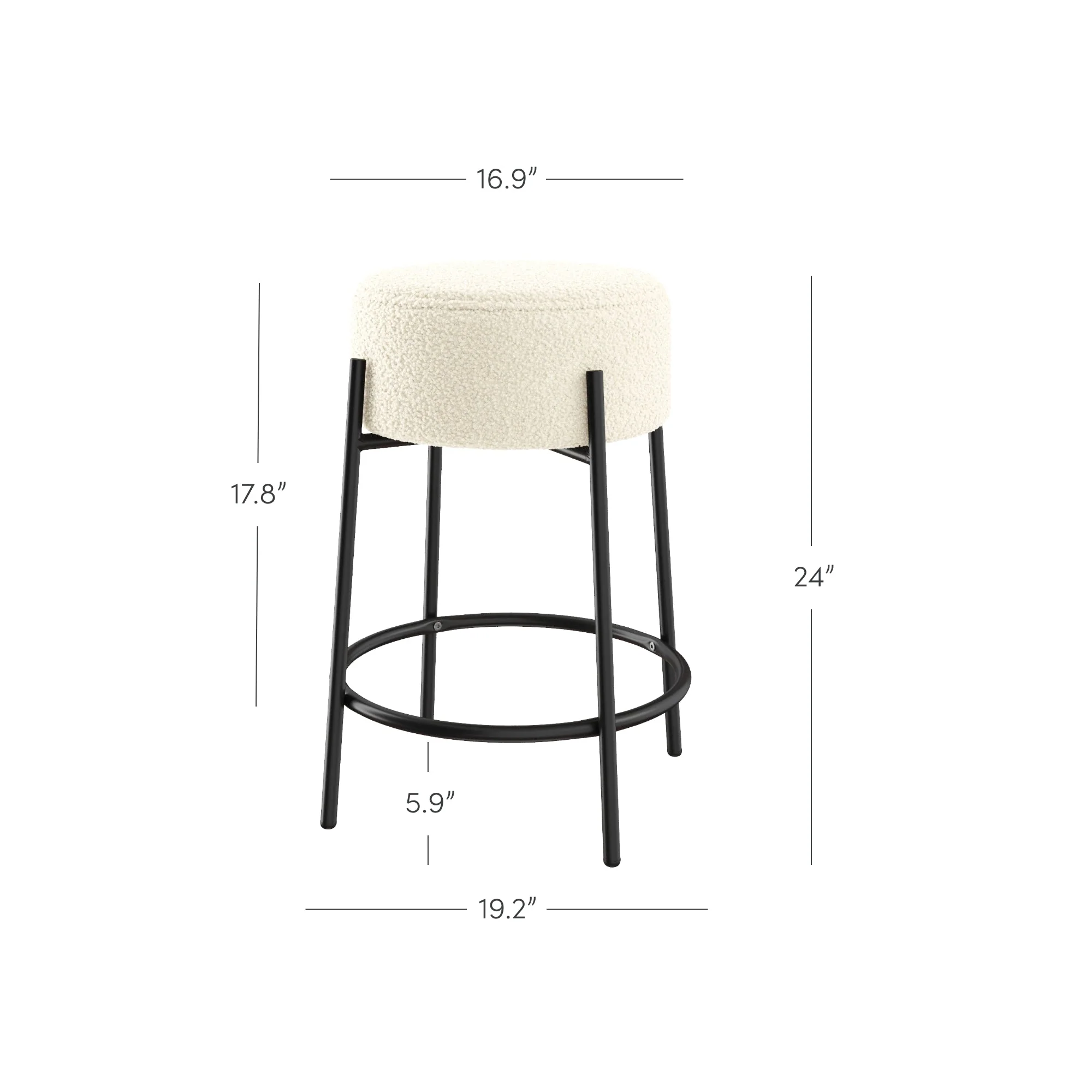 Round Boucle Backless Counter Height Bar Stools (Set of 2) - Image 9