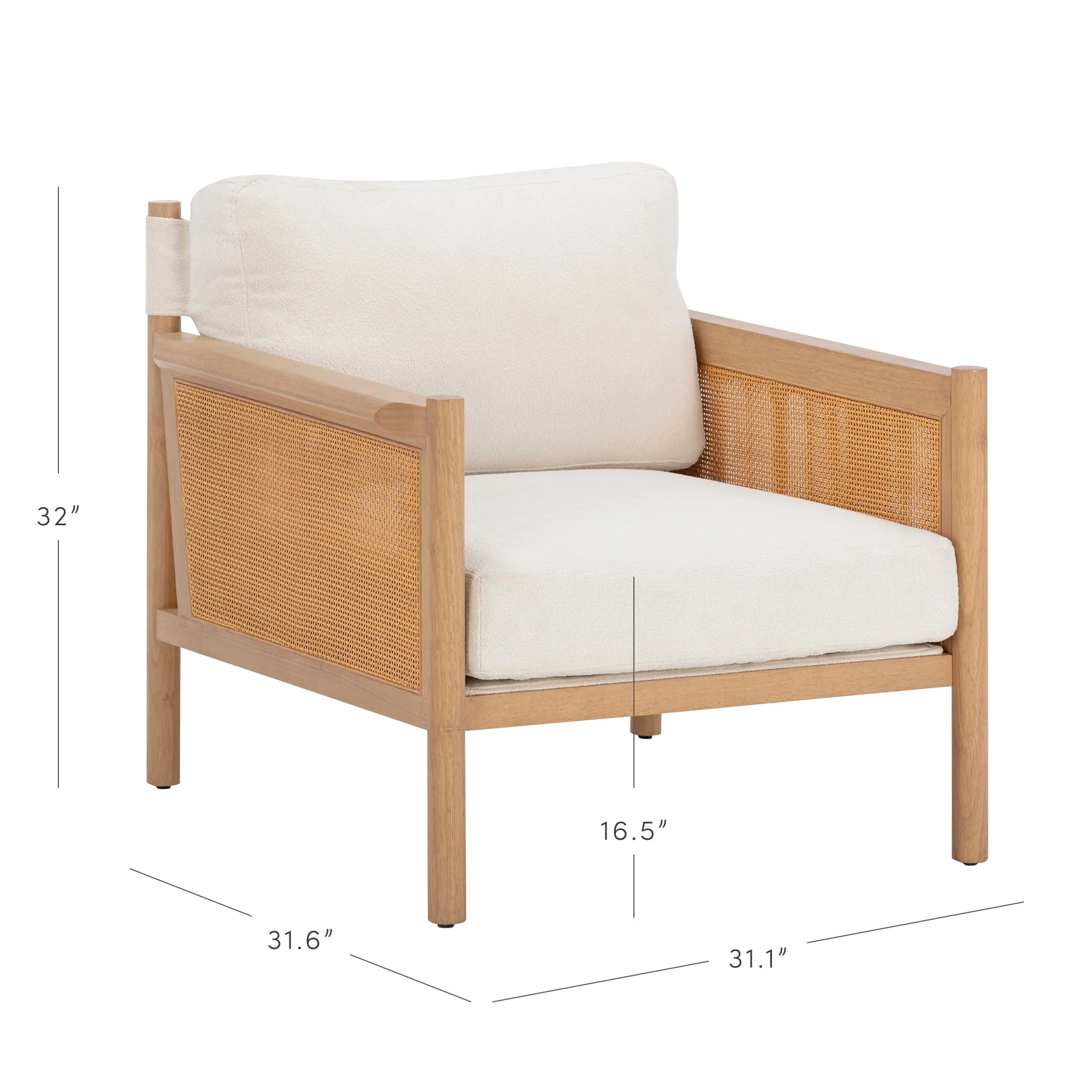 Solid Wood Boucle Accent Chair Rattan Arm Cream/Raw Oak (Set of 2) - Image 4