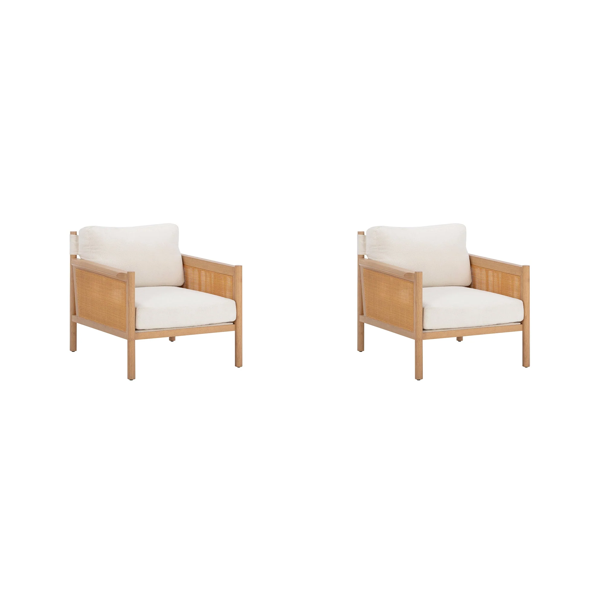 Solid Wood Boucle Accent Chair Rattan Arm Cream/Raw Oak (Set of 2) - Image 6