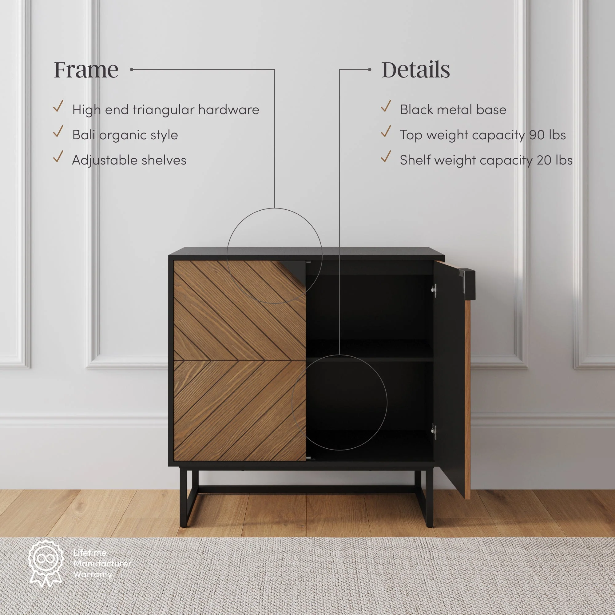 Wood 2-Door TV Console for TVs up to 65" Brushed Fir - Image 3