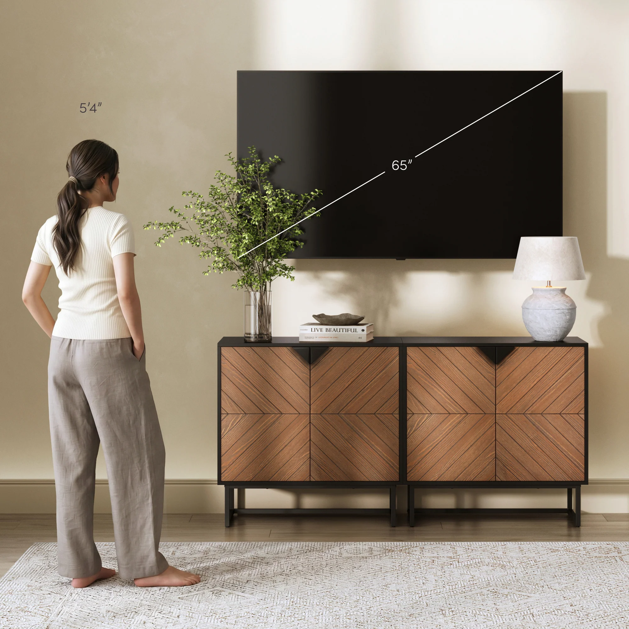 Wood 2-Door TV Console for TVs up to 65" Brushed Fir - Image 5